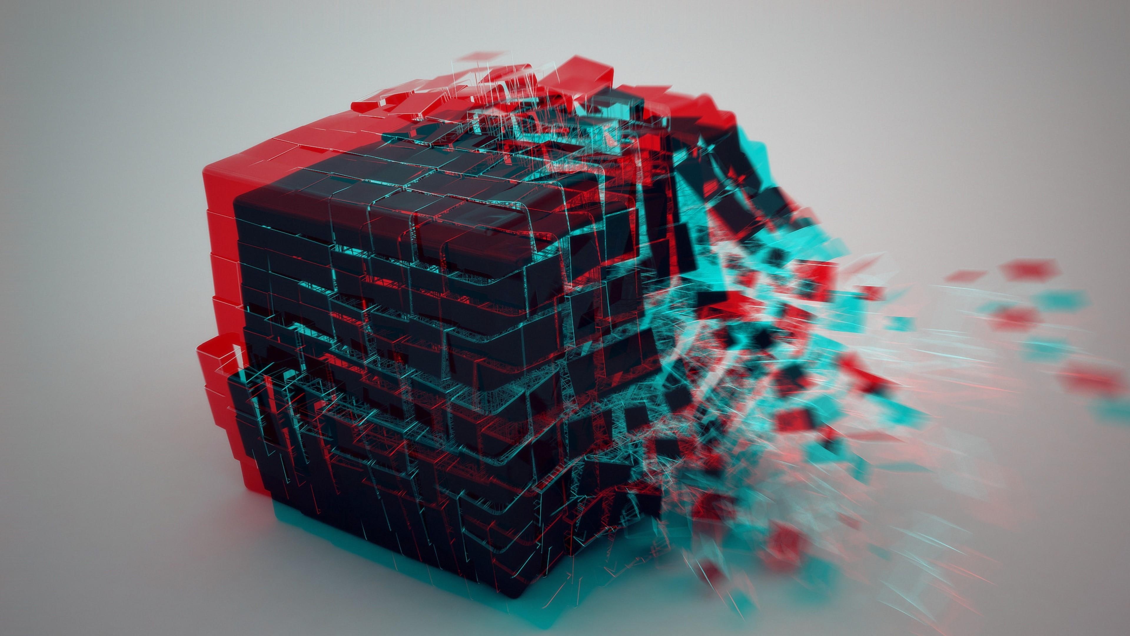 digital art, art, burst, 3d, 4K, cube, 3d cube, HD Wallpaper