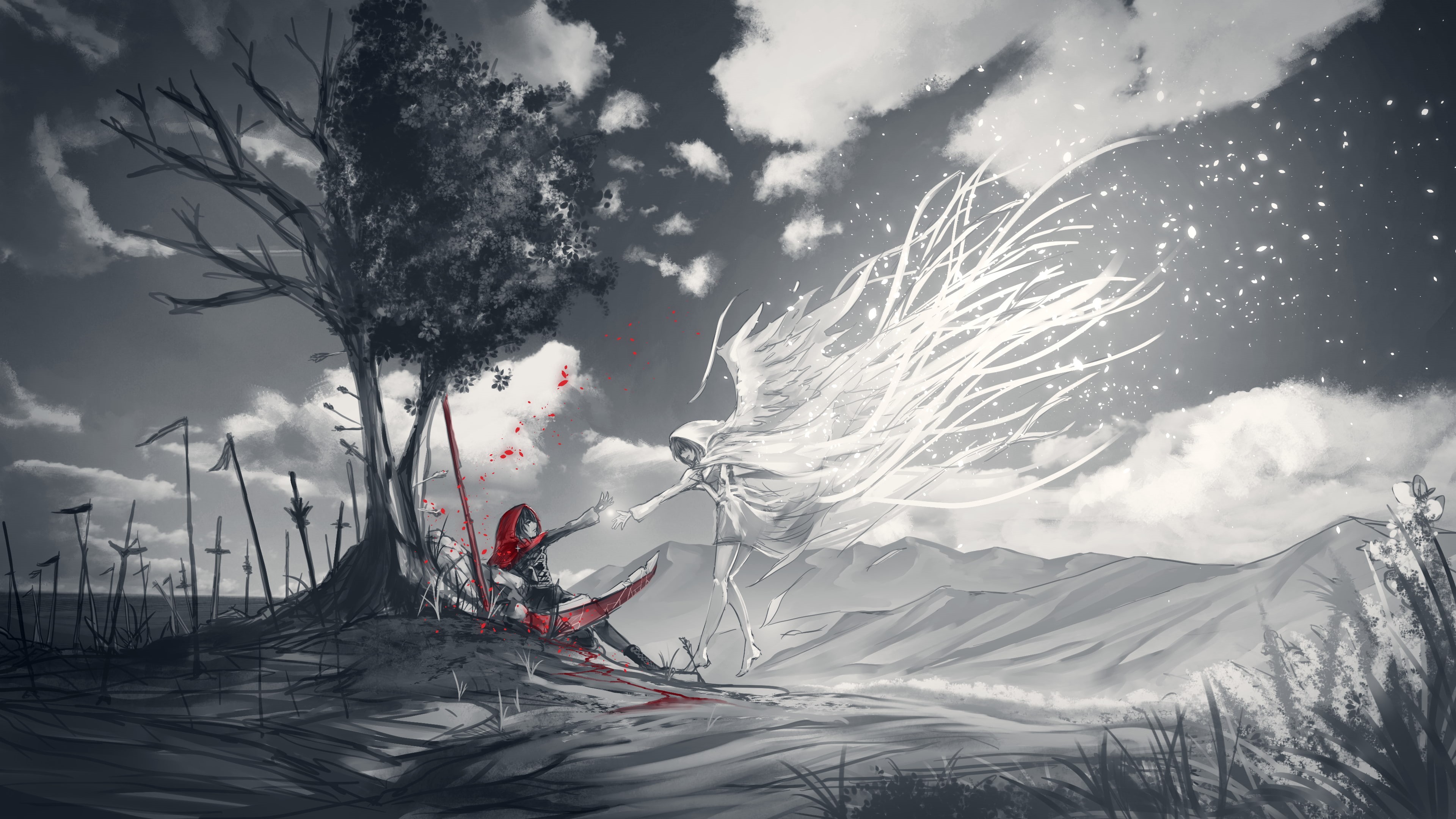4K, white eyes, fantasy art, Ruby Rose (RWBY), Rooster Teeth, RWBY, HD Wallpaper