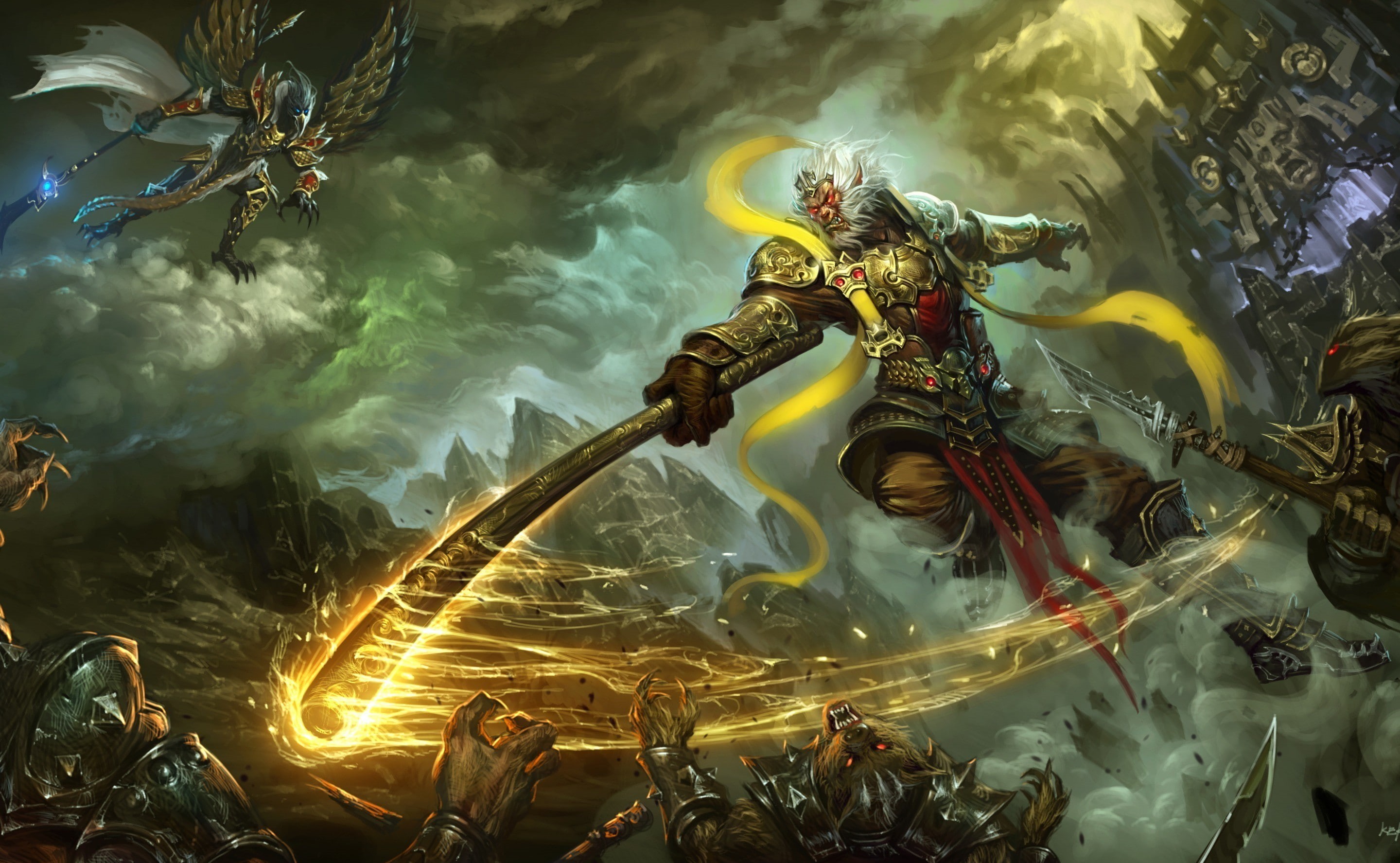 fantasy, fighting, warriors, 2K, art, fantasy art, HD Wallpaper