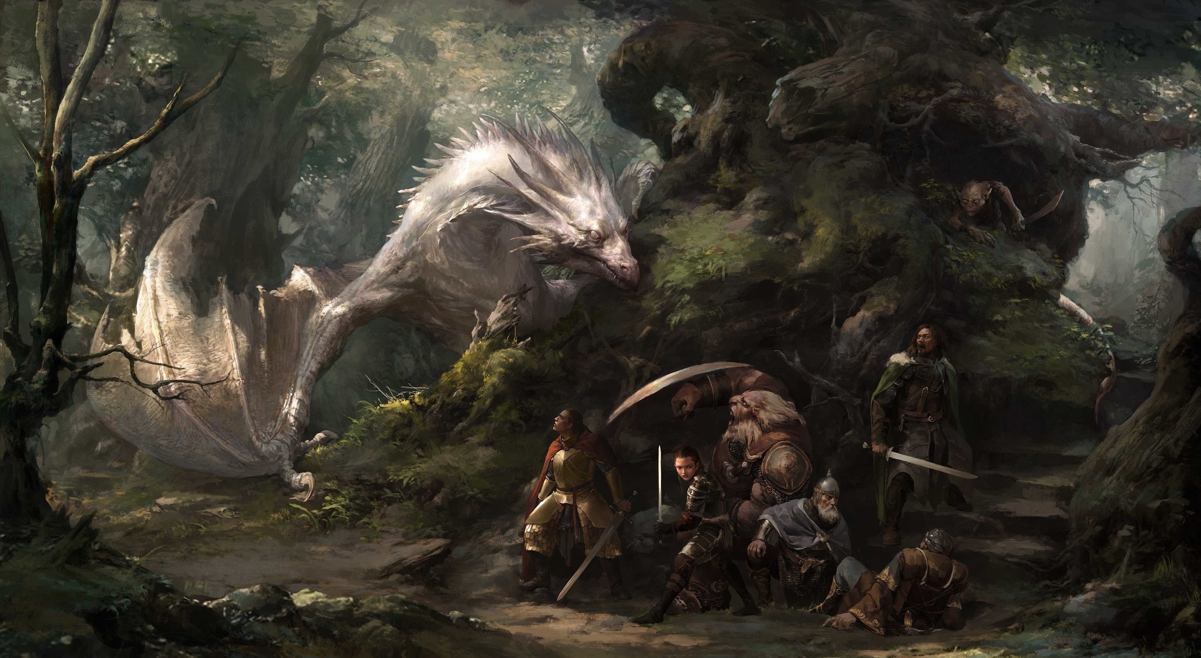 monster, forest, warriors, fantasy, 1080P, swords, HD Wallpaper
