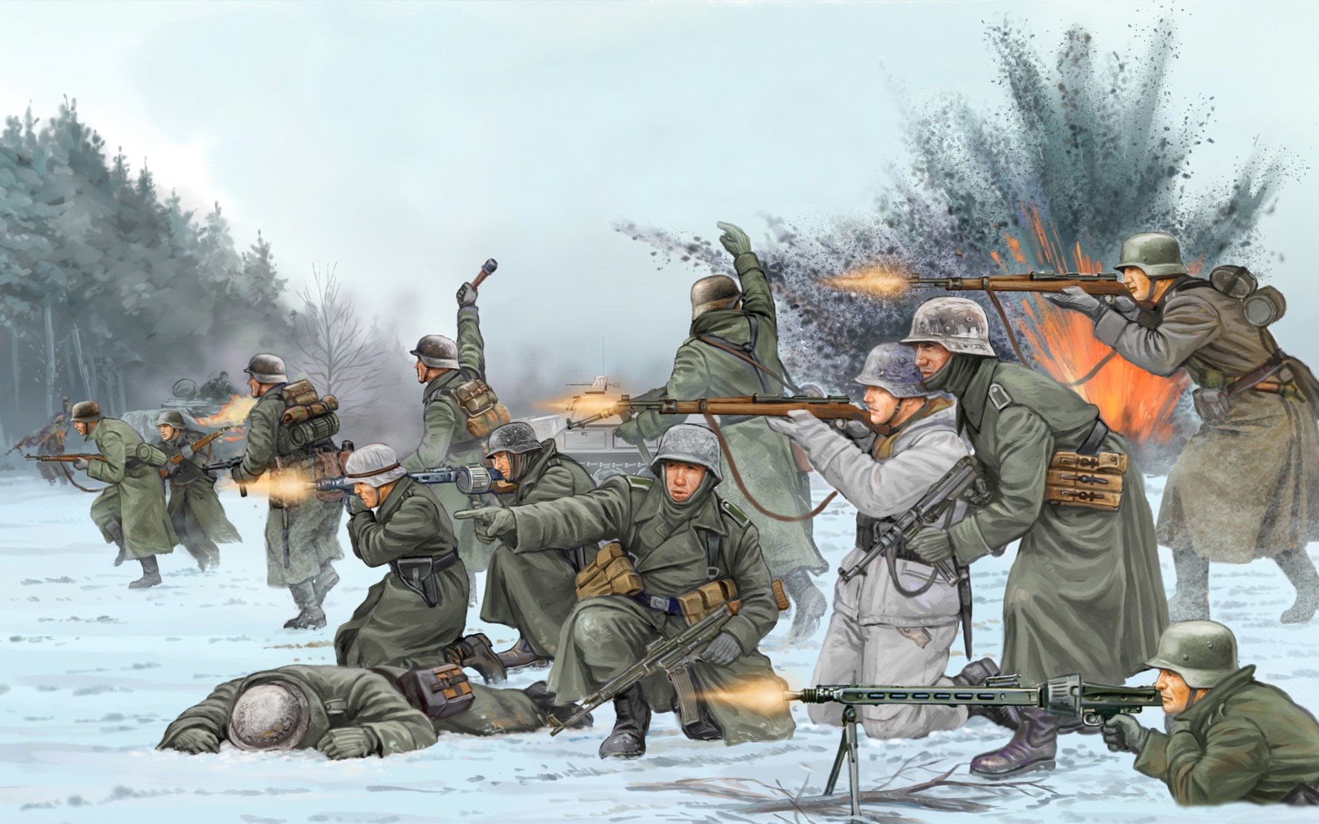 WW2., fire - Natural Phenomenon, people, 1080P, war, real people, weapon, group, store, day, group of people, gun, allied, special, Belgium, nature, the battle, HD Wallpaper