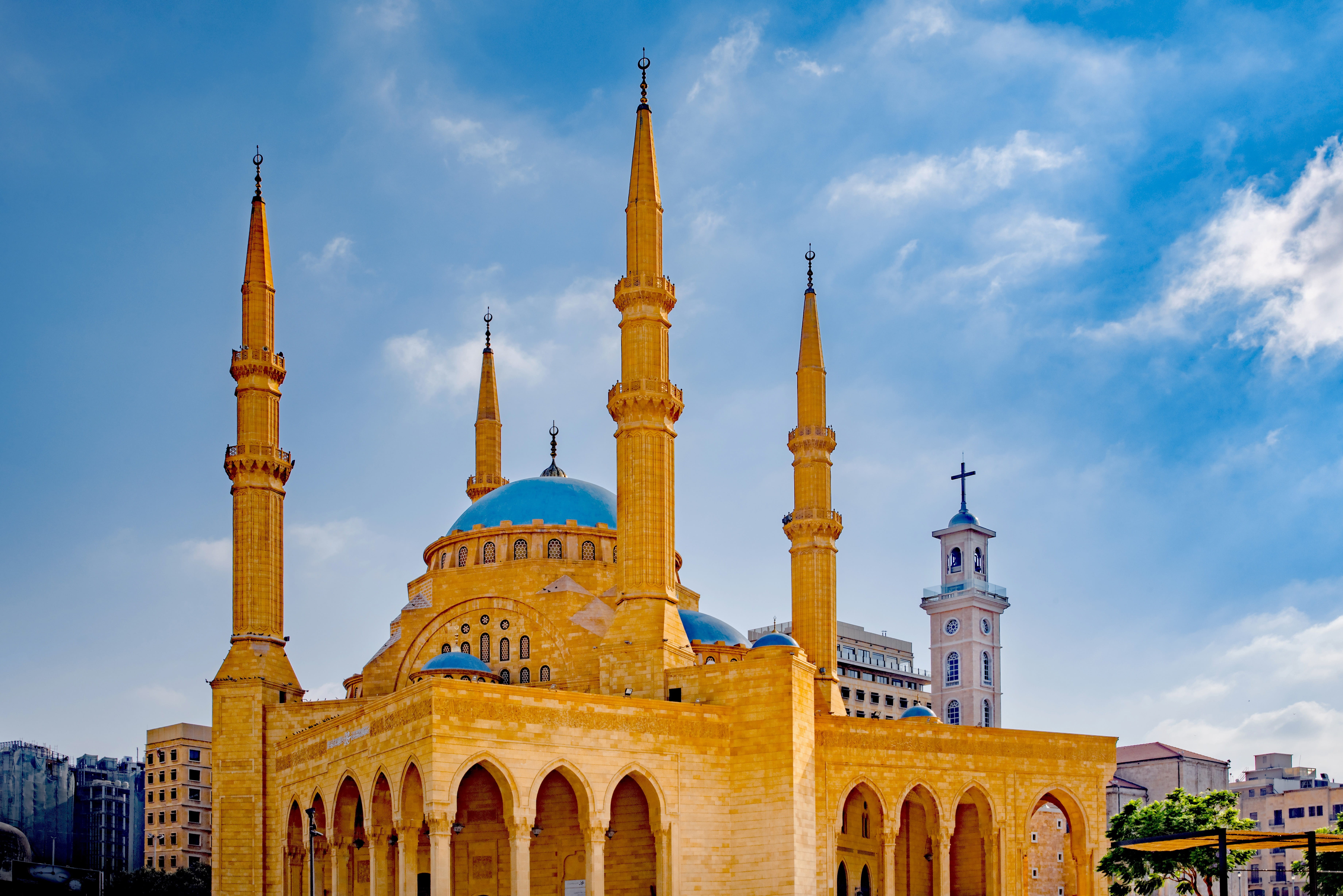 arch, spire, muslim, history, tourism, 5K, belief, islam, religion, martyrs square, outdoors, building, spirituality, sky, place of worship, architecture, HD Wallpaper