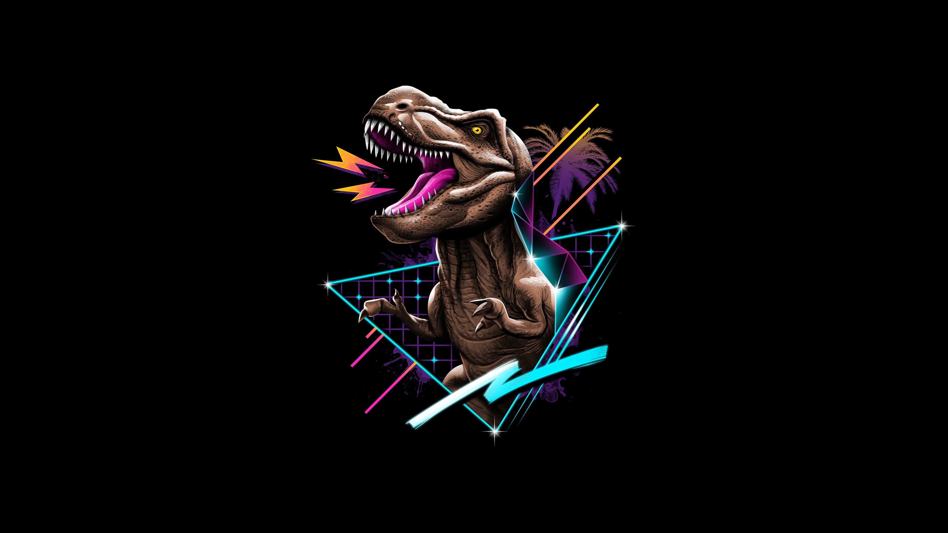 4K, Retro, Dinosaur, Artistic, Tyrannosaurus Rex, Retro Wave, HD Wallpaper