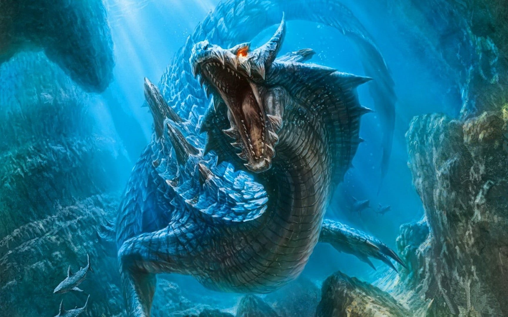 720P, nature, sea life, water, vertebrate, women, Monster Hunter, dragon, swimming, Lagiacrus, animals in captivity, young adult, fish, underwater, undersea, HD Wallpaper