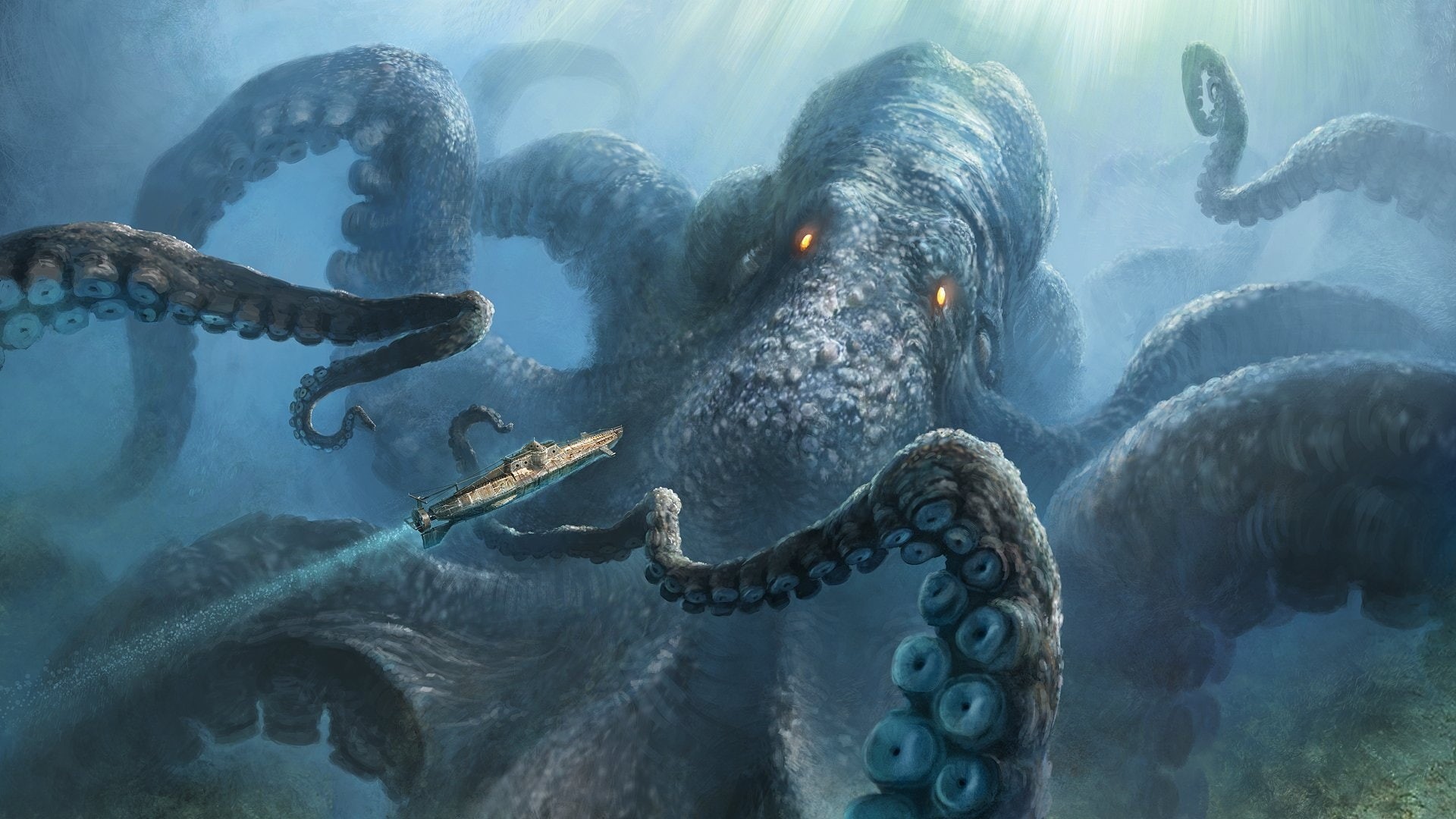 1080P, giant, animals in the wild, outdoors, caracatita, octopuss, sea life, animal themes, swimming, fantasy, animals in captivity, no people, water, HD Wallpaper