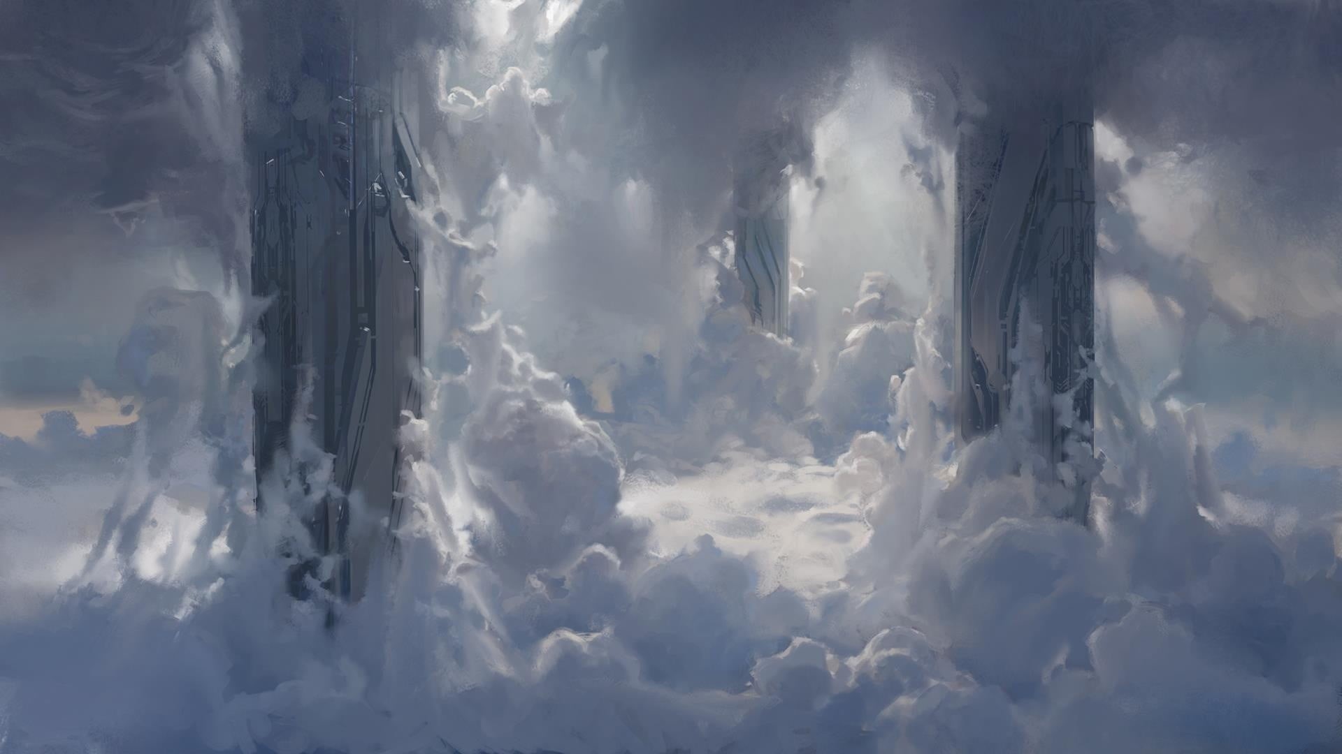 tranquility, nature, dreamlike, no people, outdoors, cloud - sky, non-urban scene, landscape, Halo 4, sunlight, environment, 1080P, white color, cloudscape, HD Wallpaper
