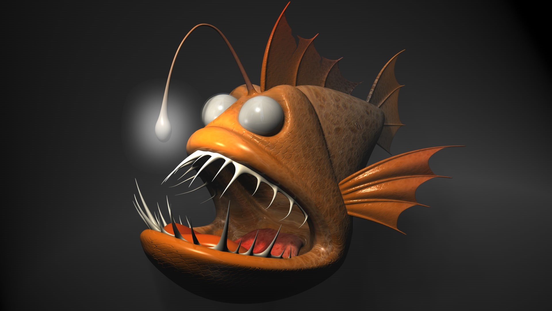 CGI, Digital Art, Anglerfish, Cartoon, 3D, Fish, 1080P, Animal, HD Wallpaper
