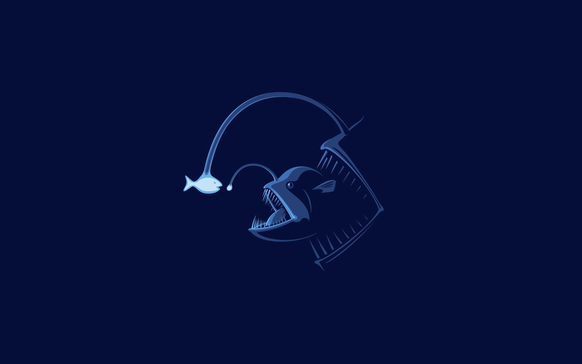 animals, art, FISH, background, 1080P, lamps, monochrome, anglerfish, hd, blue, artistic, x, HD Wallpaper