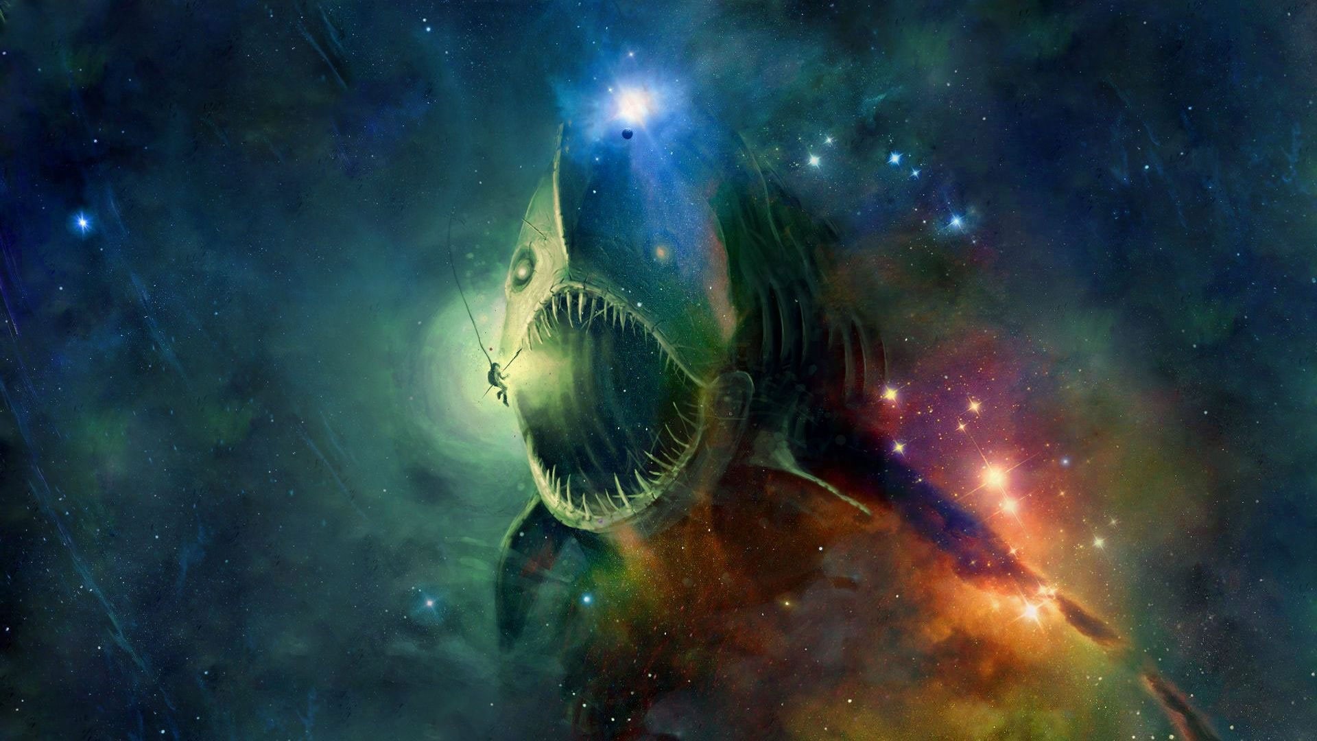 monster, fangs, underwater, Dark, creepy, fish, 1080P, ocean, Anglerfish, sea, HD Wallpaper