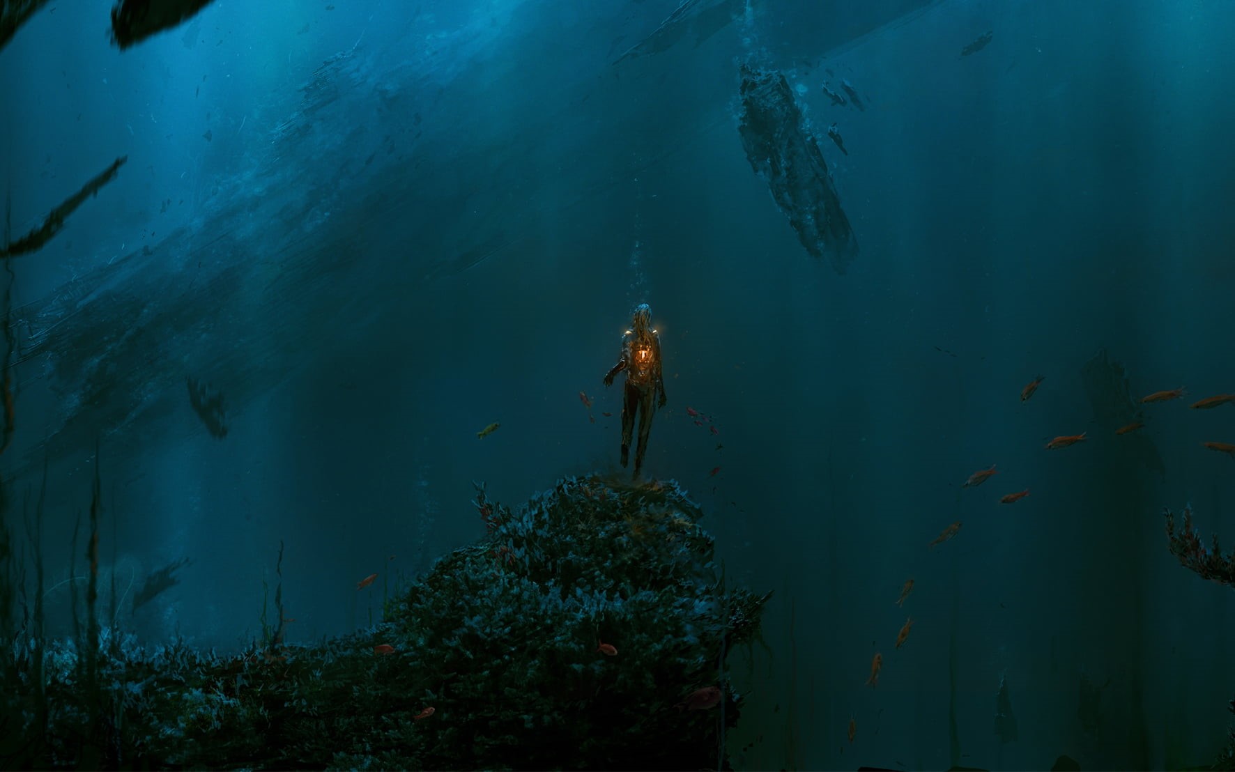application, day, sea, outdoors, leisure activity, nature, game, adventure, fantasy art, real people, marine, fish, exploration, sport, divers, underwater, HD Wallpaper