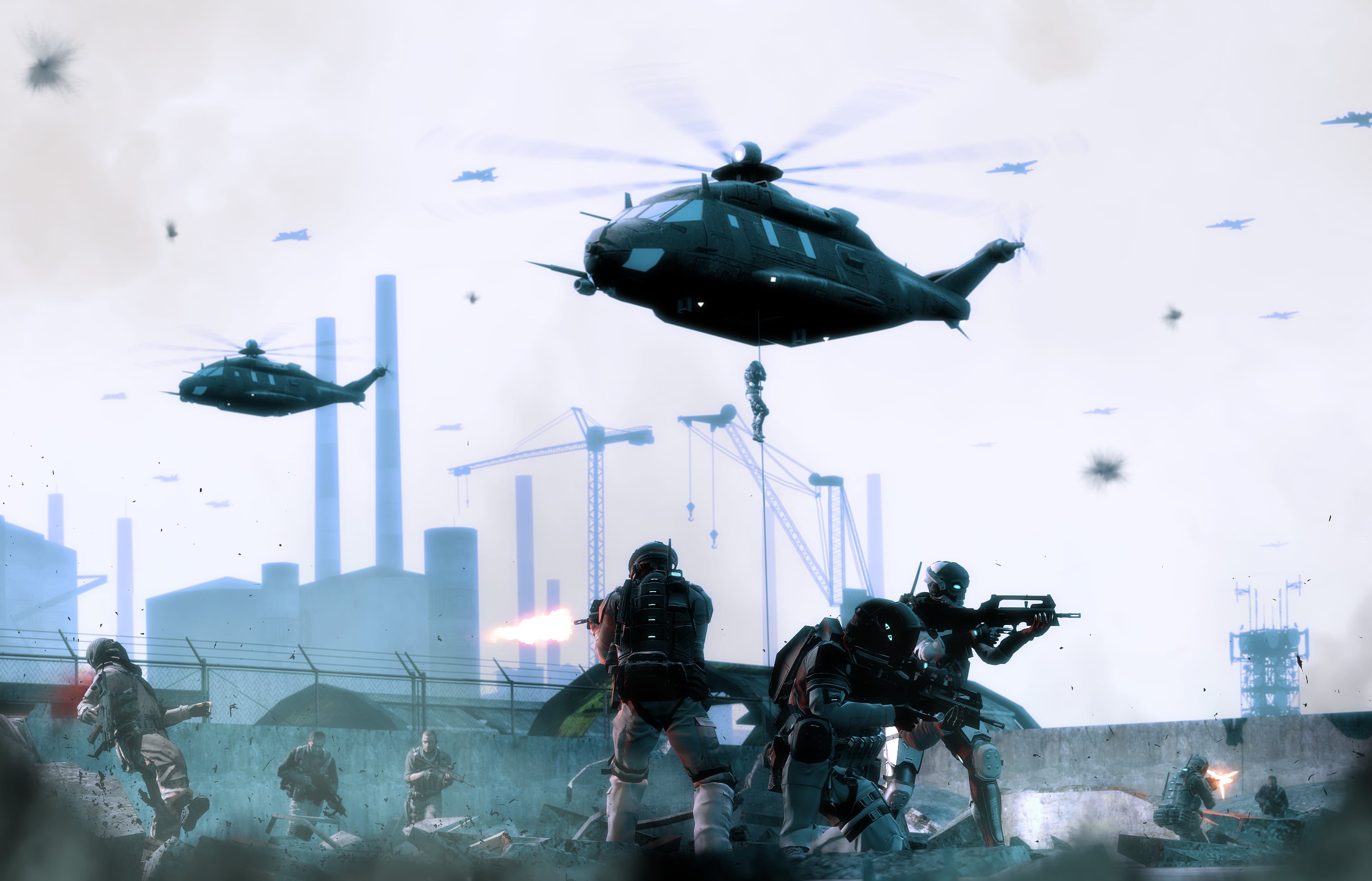 digital, helicopters, arts culture and entertainment, air vehicle, army soldier, group of people, soldiers, motion, video games, sky, day, people, HD Wallpaper
