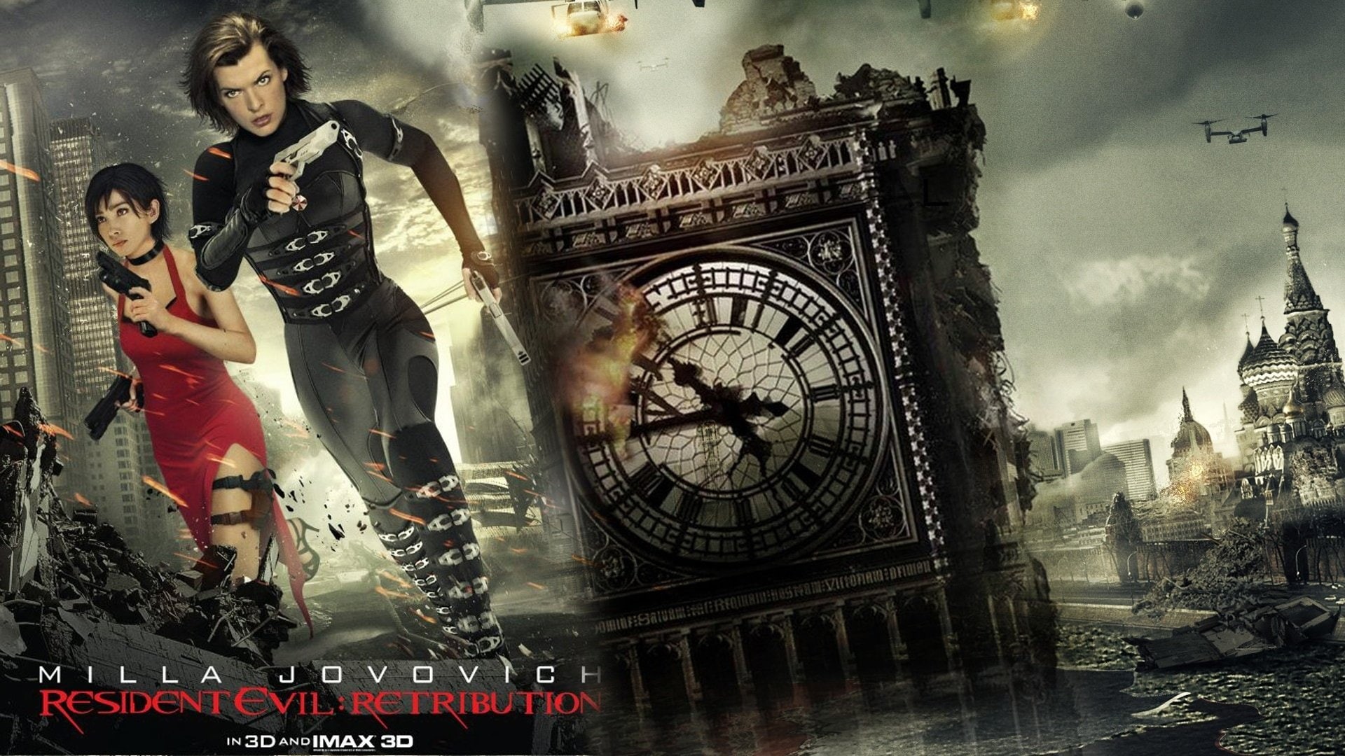 clock, government, clock face, Resident Evil, 1080P, building, city, clock tower, Milla Jovovich, adult, nature, built structure, women, sky, building exterior, HD Wallpaper