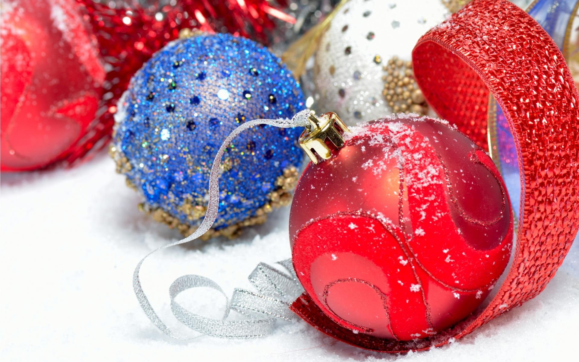 three, 1080P, high, red, blue, seasonal, picture, christmas, quality, baubles, festive, white, holidays, HD Wallpaper