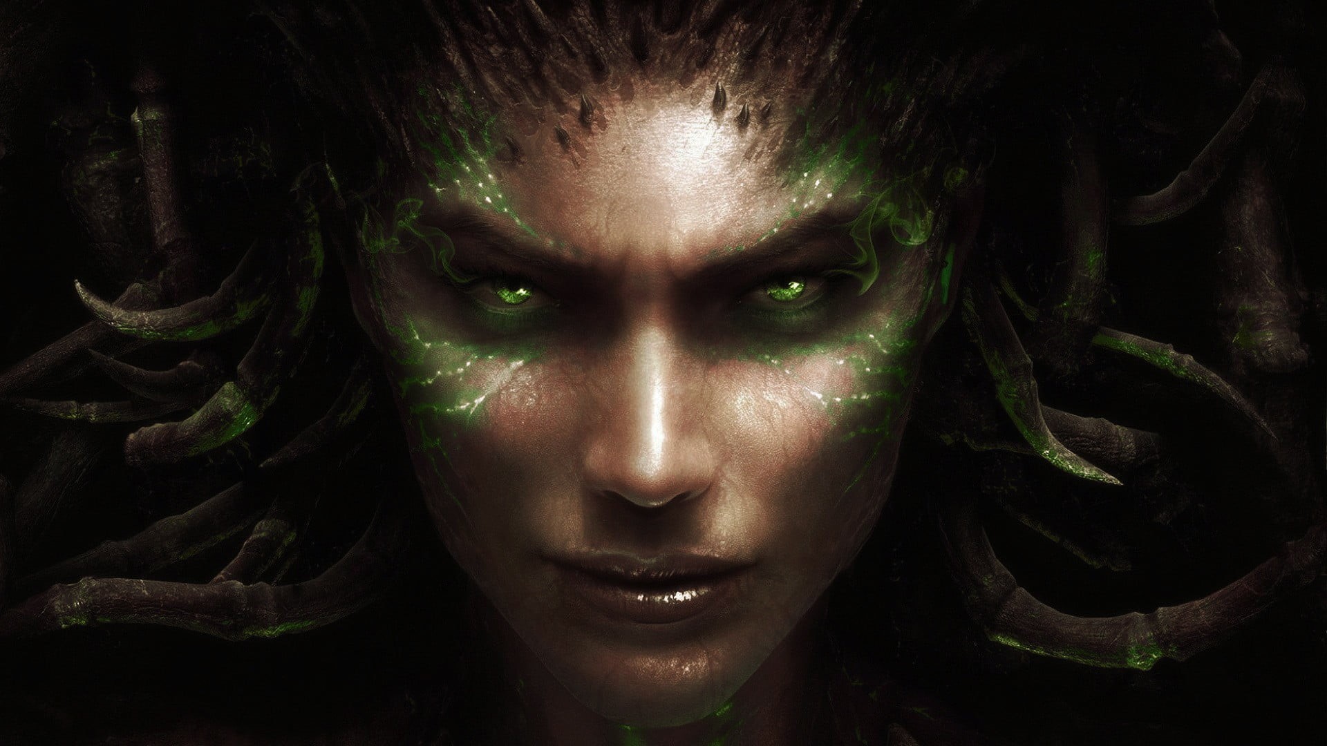 video games, dark, studio shot, portrait, teenager, adult, StarCraft, close-up, black background, 1080P, Queen of Blades, females, beautiful woman, Starcraft II, HD Wallpaper