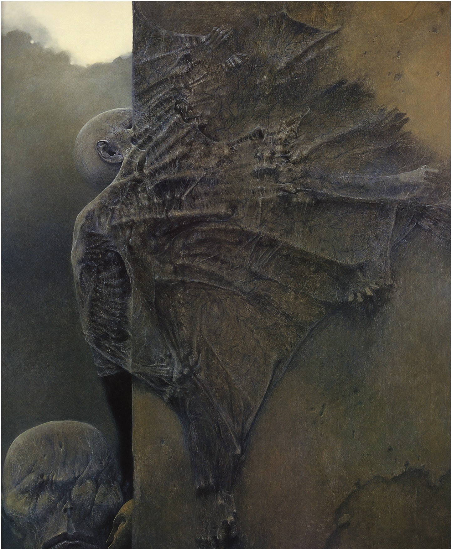 wings, beksi, 720P, aw, skeleton, artwork, dark, ski, zdzisław beksiński, zdzis, Phone HD Wallpaper