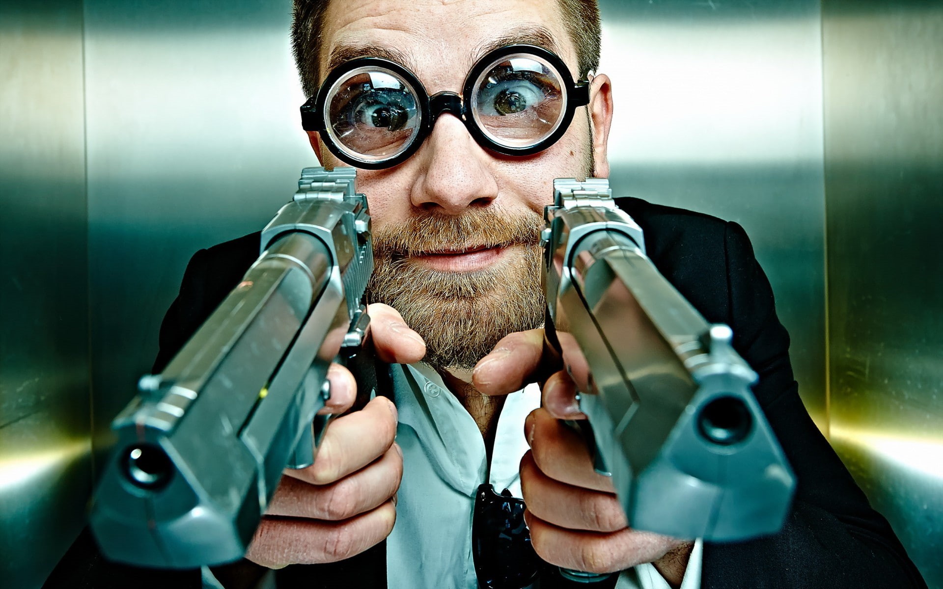 hd, people, sports, weapons, males, 1080P, face, funny, eyes, glasses, men, Guns, water, things, 1920x1200 px, pistol, x, art, humor, handguns, px, HD Wallpaper