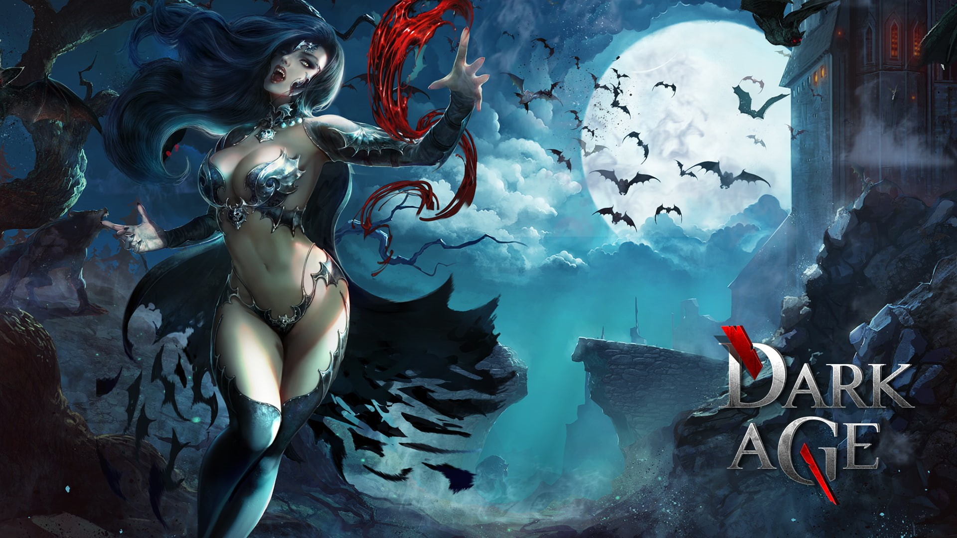 mmo, moon, games, vampire, action, online, 1080P, adventure, perfect, girls, fantasy, bats, rpg, world, age, fighting, shenmo, forsaken, dark, HD Wallpaper