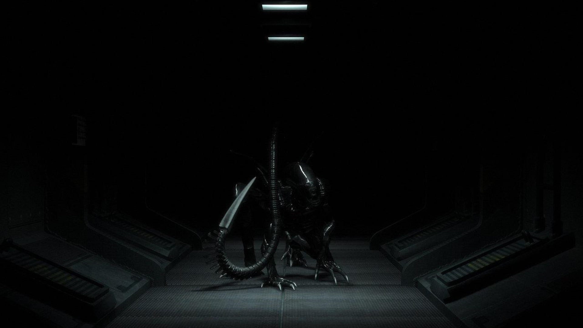 digital art, 1080P, dark, background, dragon, monster, alien, digital, art, iron, fantasy, dark background, HD Wallpaper