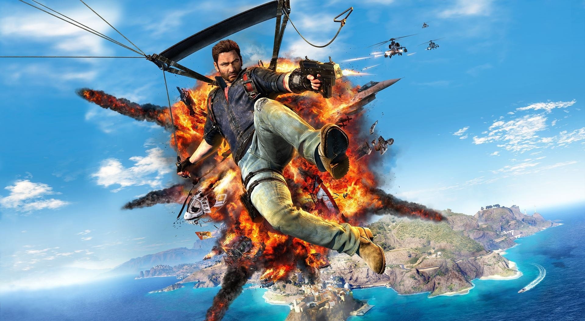 cloud - sky, just cause 3, Games, animal wildlife, men, 1080P, Other Games, people, women, full length, front view, arts culture and entertainment, fire, HD Wallpaper