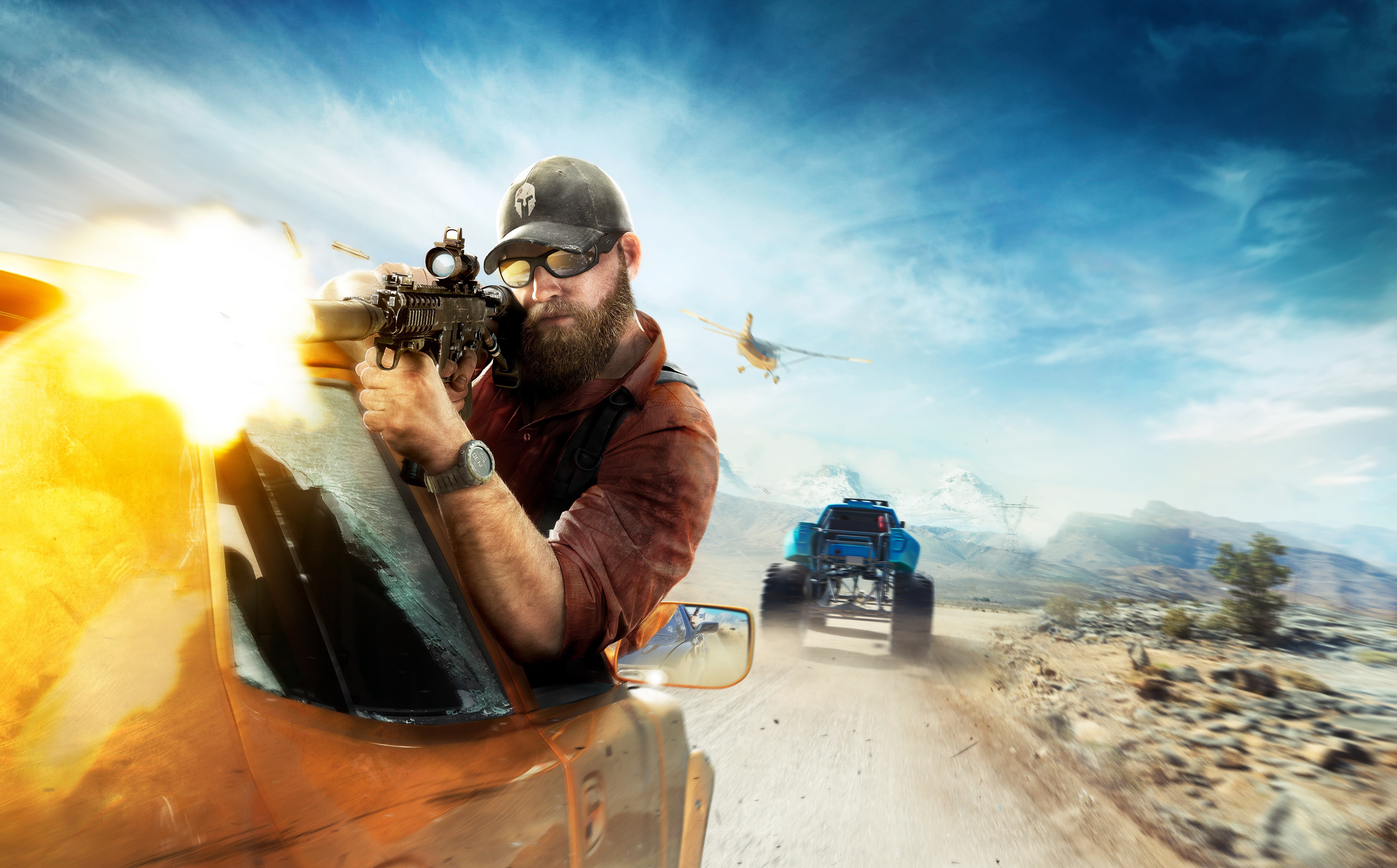 Narco, lifestyles, mid adult men, sky, men, real people, 2017, Game, one person, monstertrucks, cloud - sky, Shooter, leisure activity, adult, keyart, black, HD Wallpaper