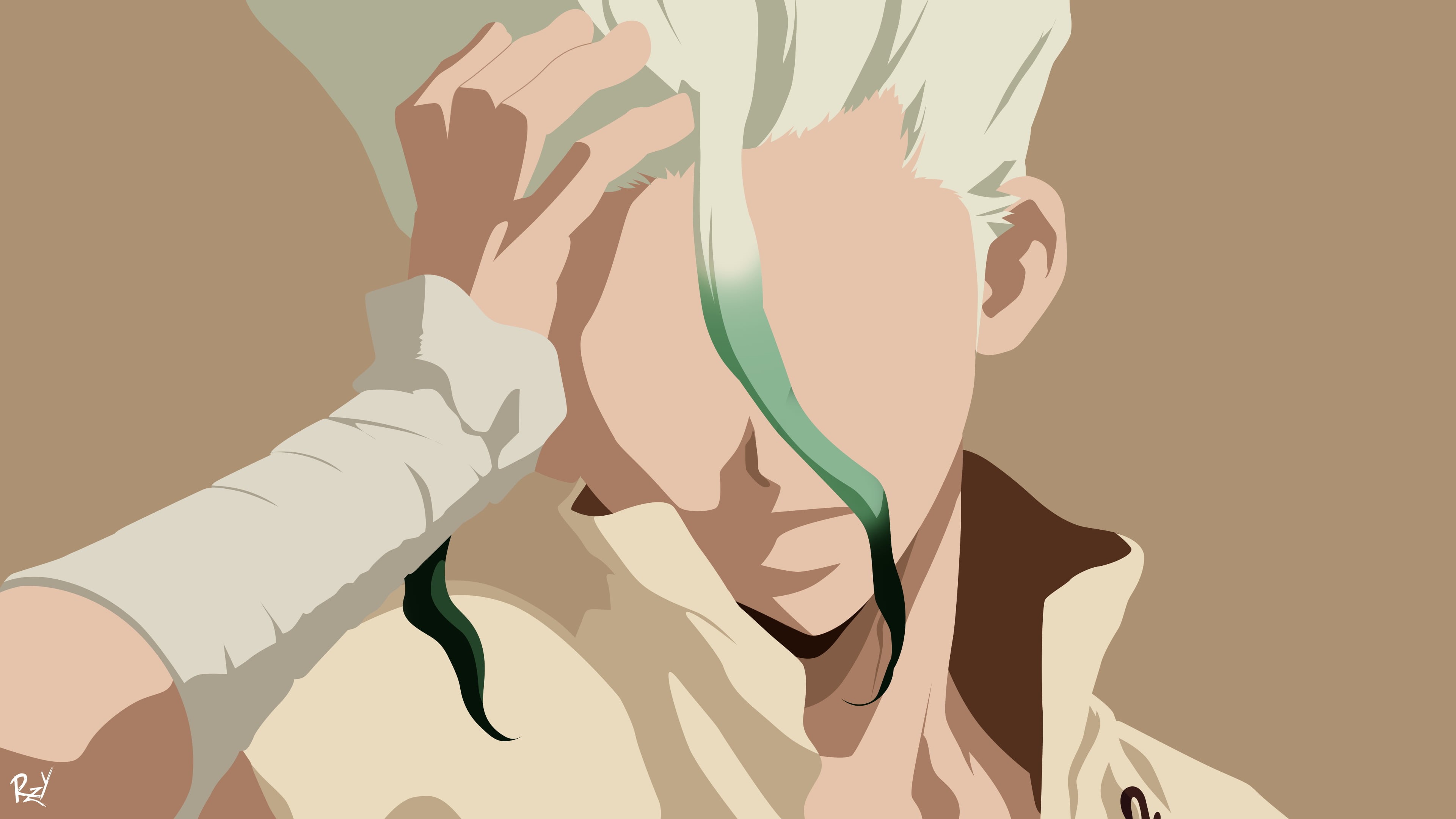 minimalism, anime boys, anime, Senkuu Ishigami, 4K, Dr. Stone, HD Wallpaper
