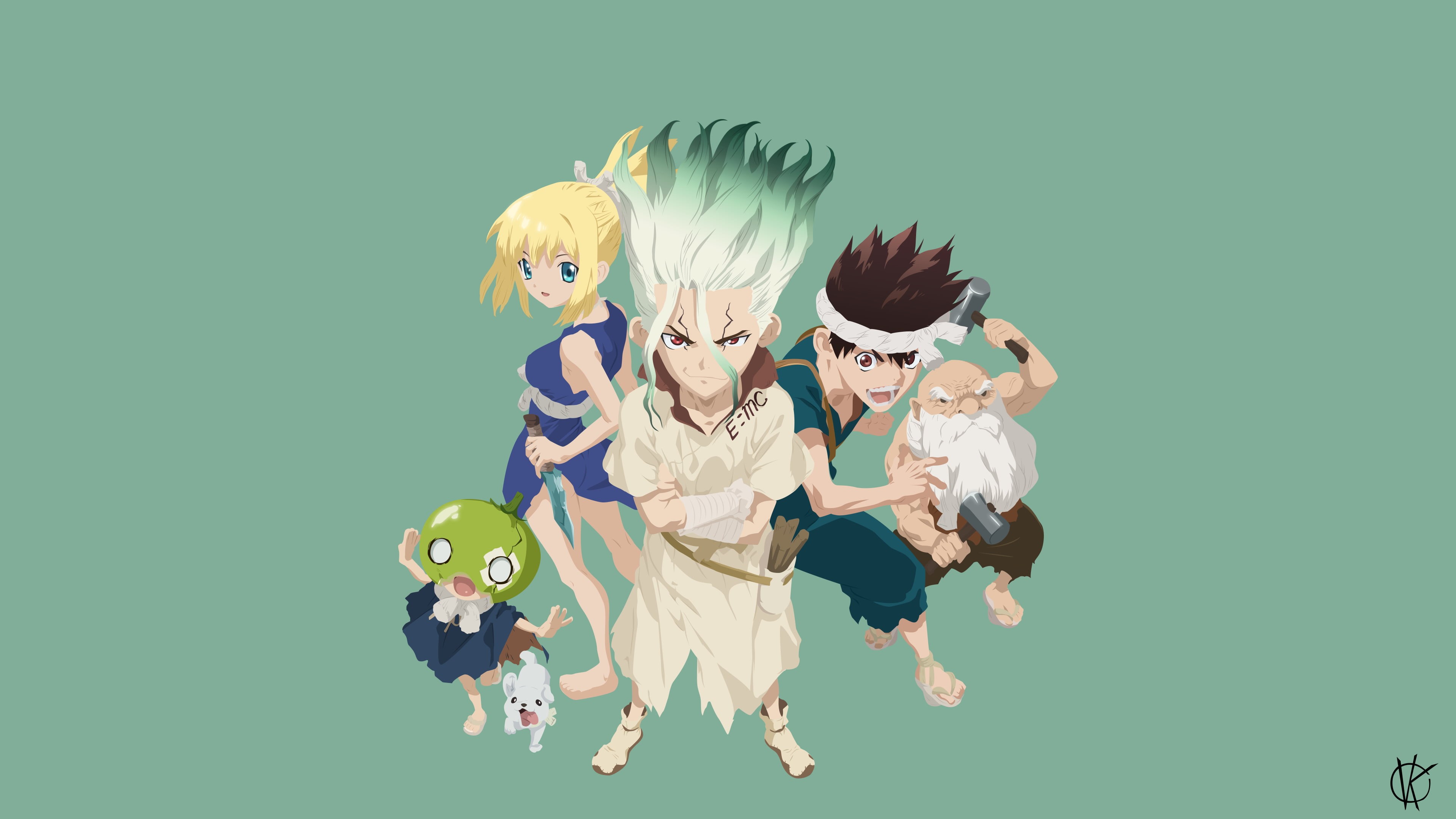 4K, Senkuu Ishigami, Kohaku (Dr. Stone), Suika (Dr. Stone), anime, Chrome (Dr. Stone), Dr. Stone, anime boys, anime girls, HD Wallpaper