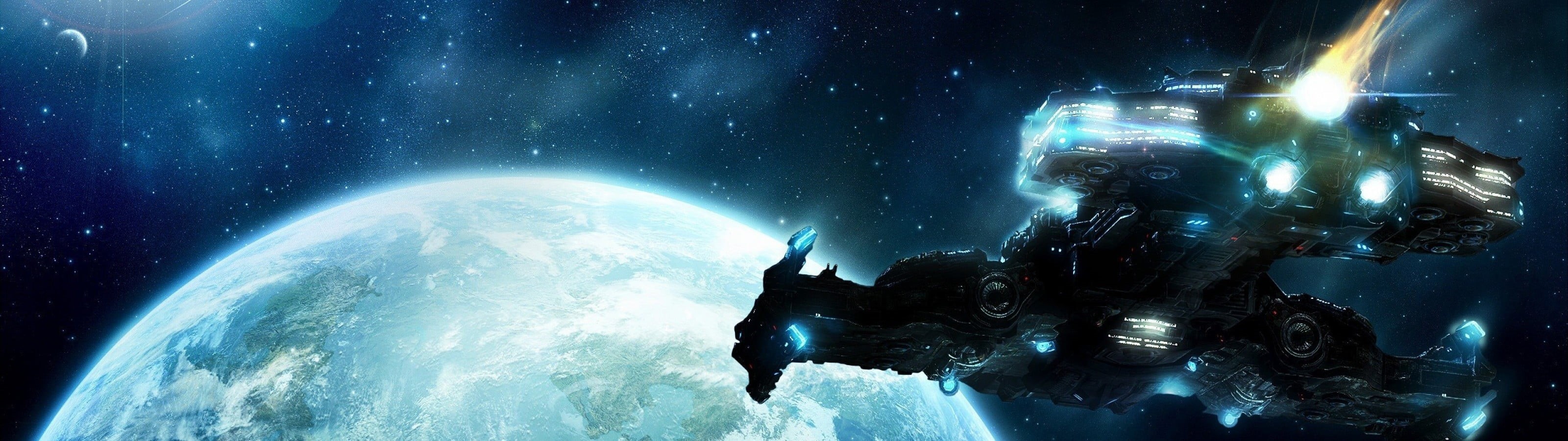 no people, black color, planet earth, astronomy, 2K, space exploration, night, star - space, sky, outdoors, nature, ship, space, digital composite, futuristic, HD Wallpaper