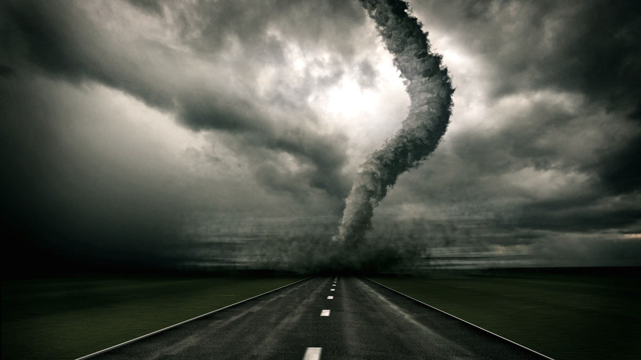storm cloud, pollution, sign, clouds, road, motion, outdoors, tornado, overcast, environment, dark, sky, nature, no people, warning sign, smoke - physical structure, HD Wallpaper