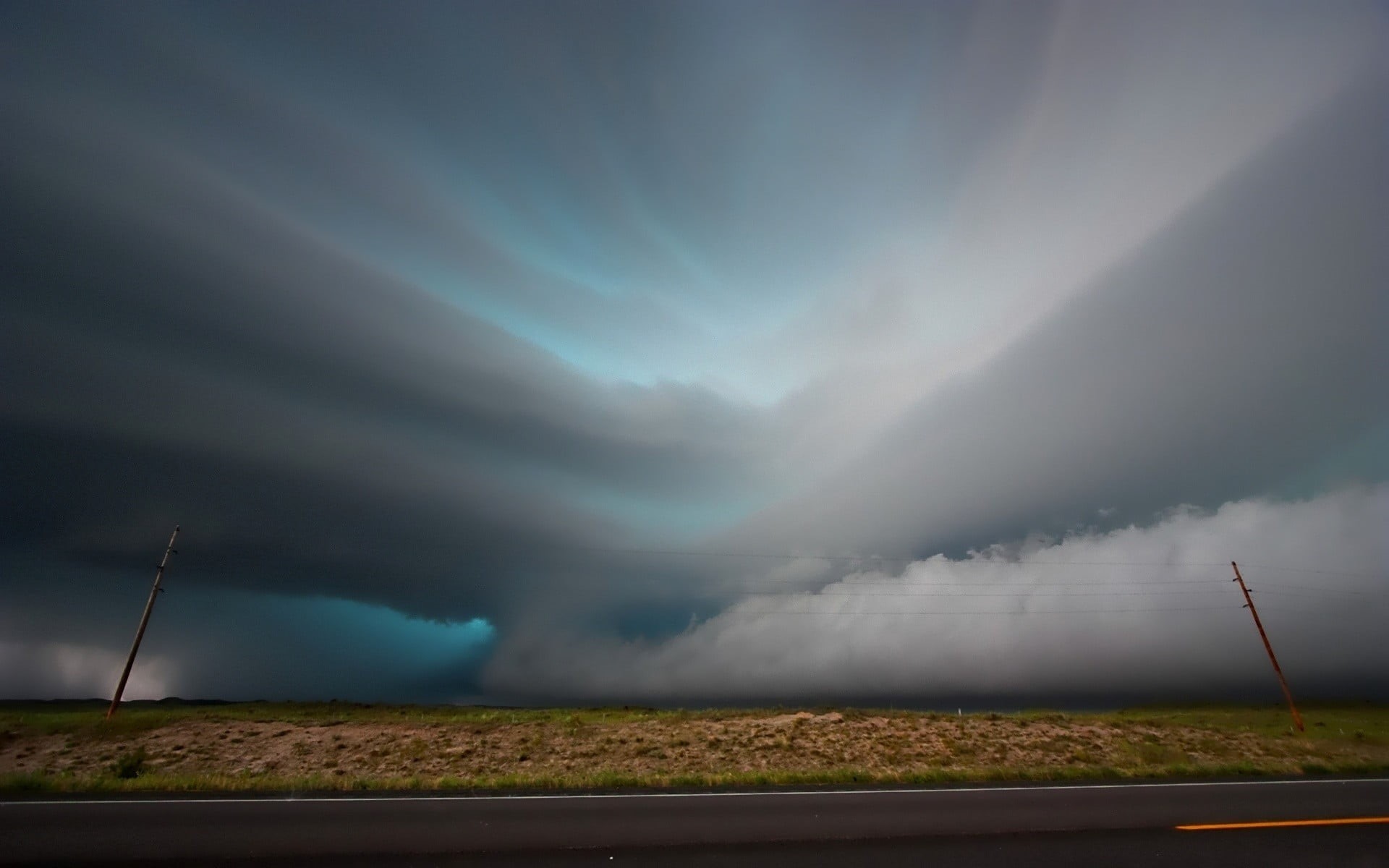 road, tranquility, storm cloud, tornado, 1080P, beauty in nature, storm, nature, clouds, outdoors, cloud - sky, non-urban scene, photo, idyllic, environment, HD Wallpaper