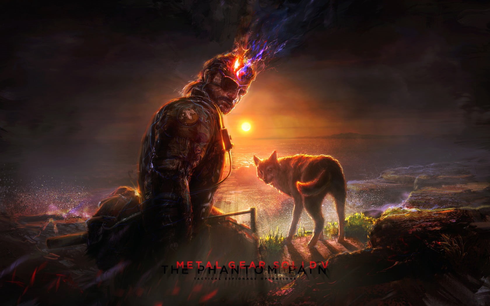 art, digital composite, vertebrate, metal gear solid v, red, domestic animals, women, motion, bonfire, metal, sunset, one animal, nature, illuminated, men, HD Wallpaper