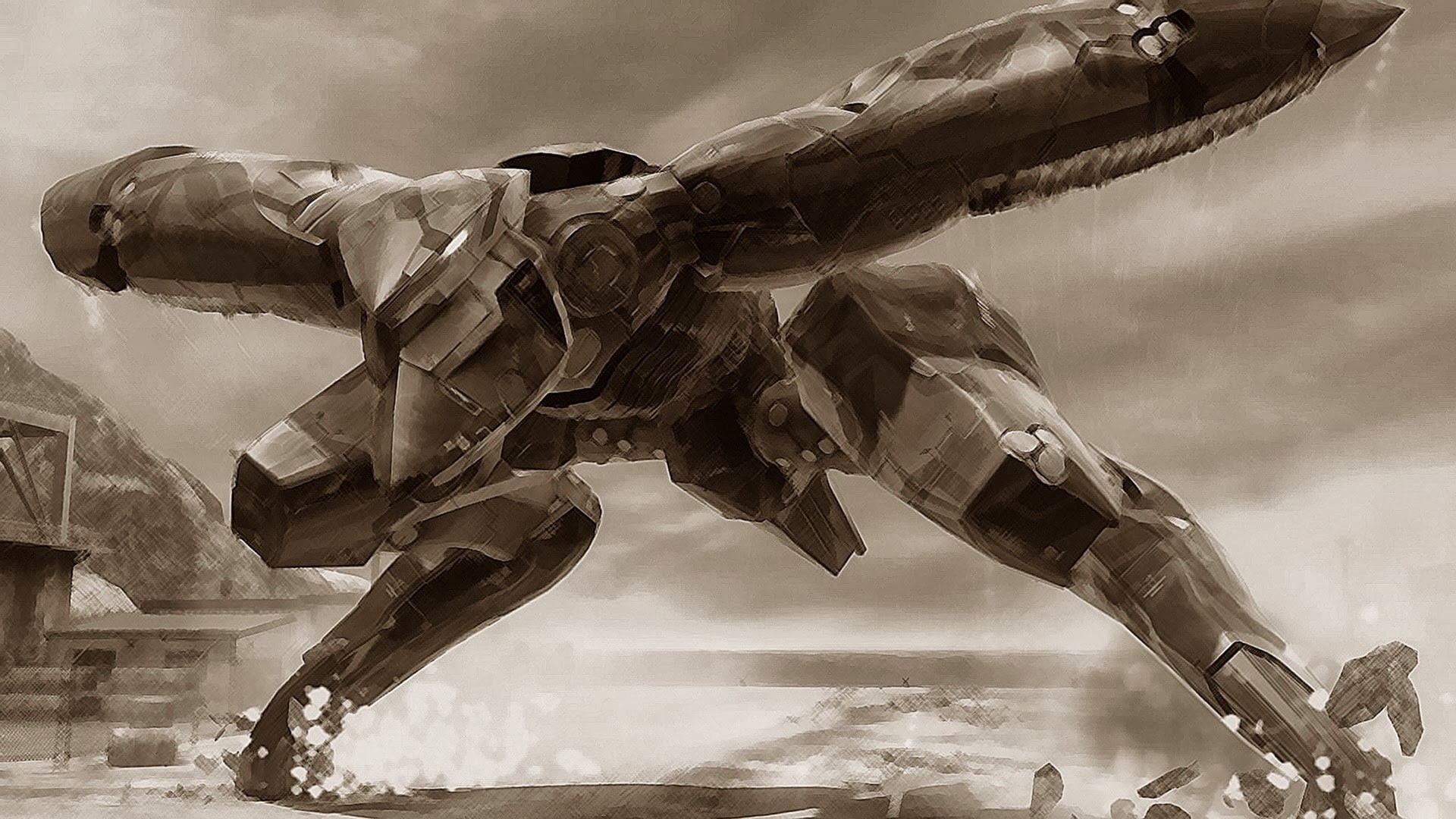 photo, low angle view, armed forces, 1080P, nature, military, grayscale, skill, robot, sky, outdoors, plane, day, motion, close-up, Metal Gear Rising, HD Wallpaper