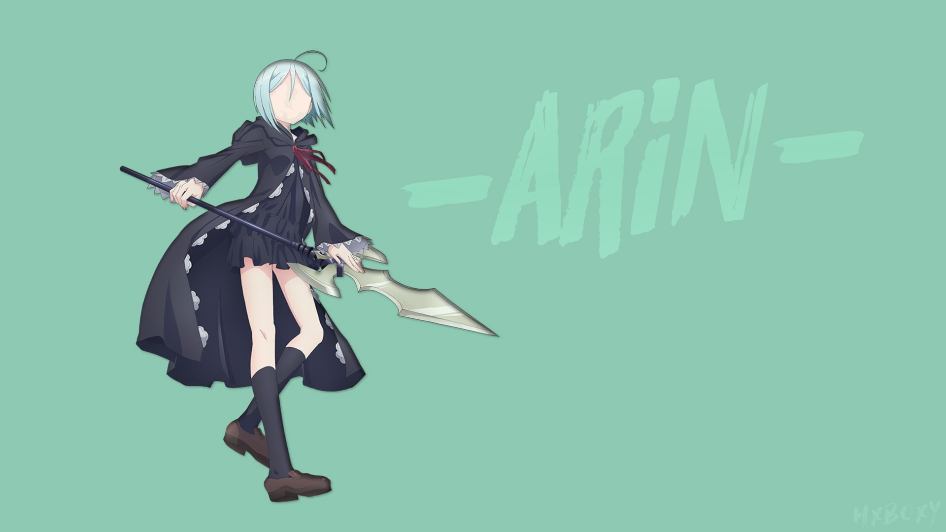 studio shot, fashion, Kannazuki Arin, one person, indoors, hair, minimalism, hairstyle, casual clothing, holding, Trinity Seven, text, communication, black color, HD Wallpaper