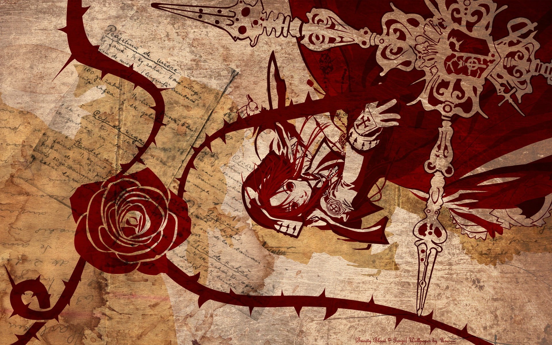 Esther Blanchett, craft, floral pattern, red, flower, 1080P, anime girls, history, creativity, plant, design, artwork, flooring, close-up, architecture, HD Wallpaper