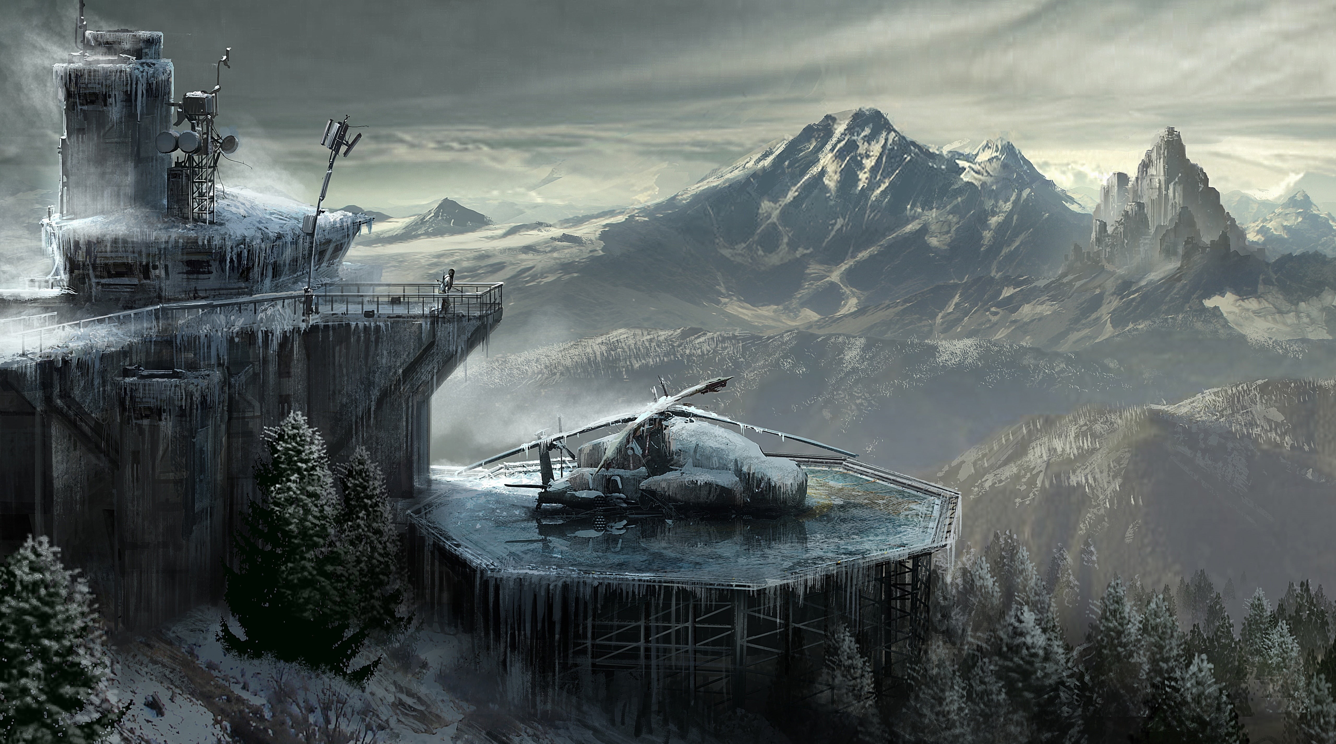 rest, 2015, art, nature, Helicopter, videogame, mode of transportation, ThirdPerson, Tomb Raider, LaraCroft, rise, sky, scenics - nature, ice, HD Wallpaper
