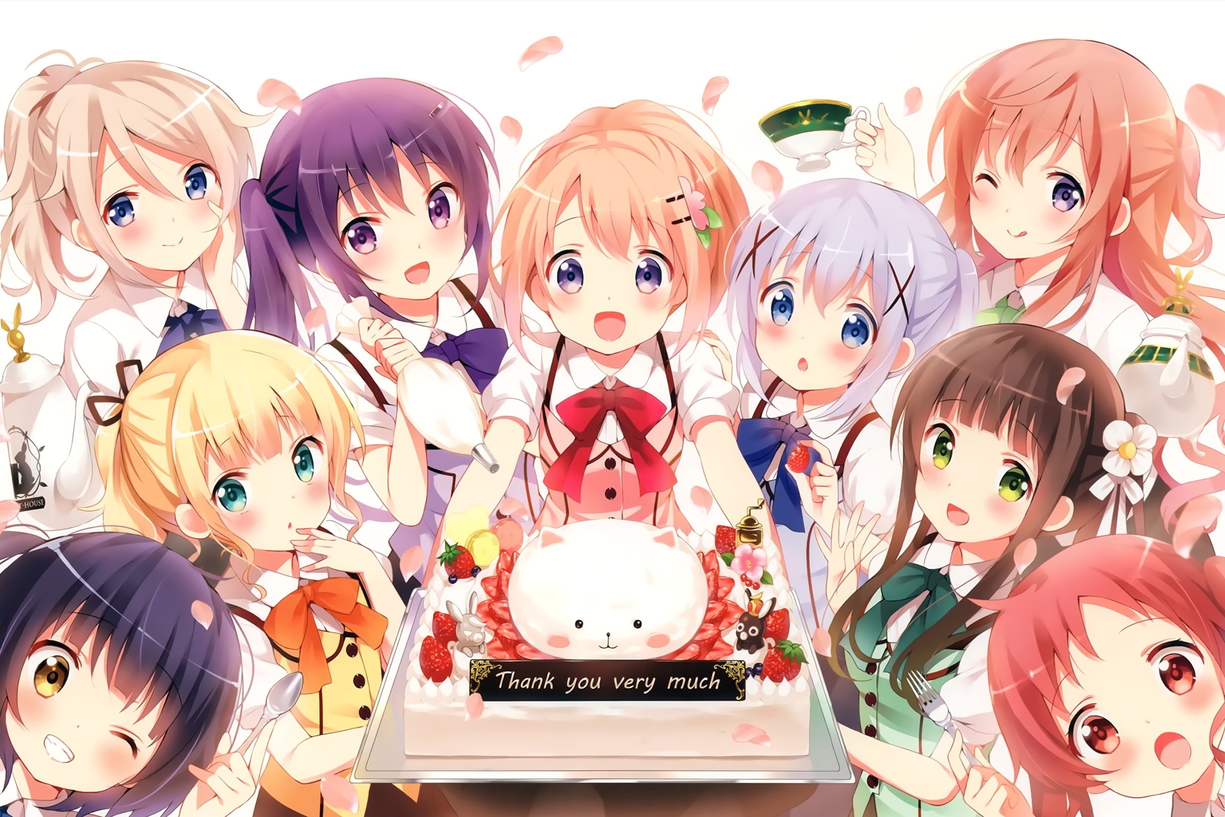 artwork, multi colored, collection, white skin, representation, Ujimatsu Chiya, Kafuu Chino, no people, still life, Tippy ( gochuumon wa usagi desu ka ? ), HD Wallpaper