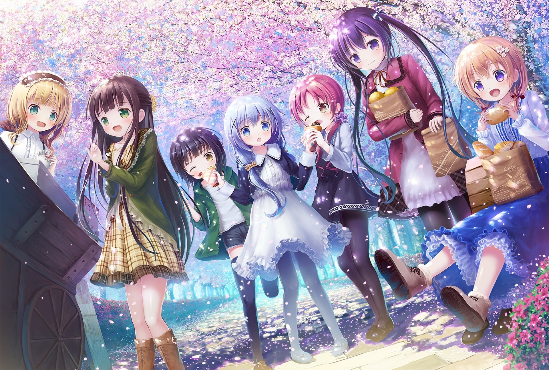 Maya Jouga, Chino Kafū, 1080P, Rize Tedeza, Chiya Ujimatsu, Sharo Kirima, Megumi Natsu, Is the Order a Rabbit?, Kokoa Hoto, Anime, HD Wallpaper