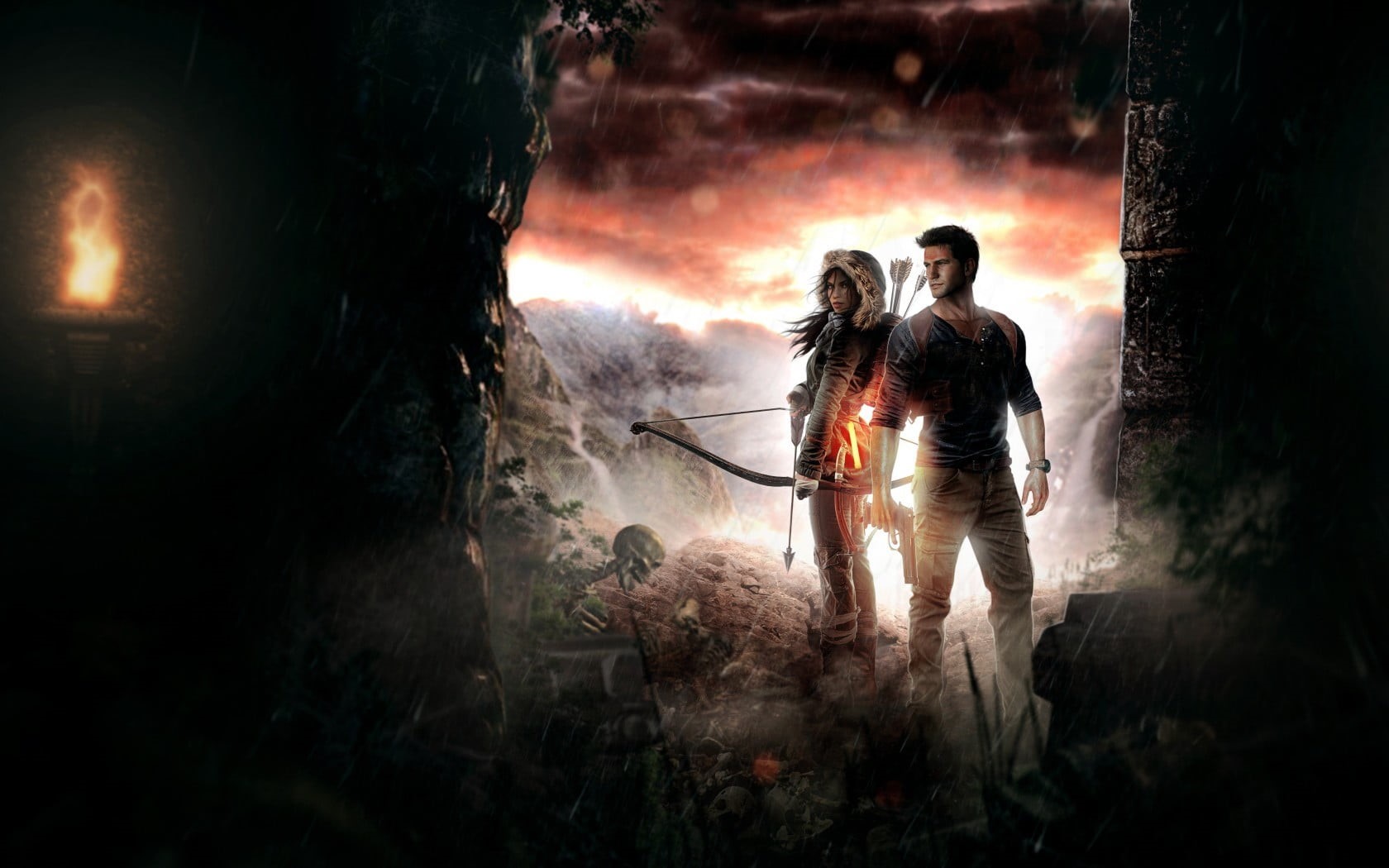 full length, two people, cooperation, men, adventure, architecture, uncharted , Tomb Raider, nature, smoke - physical structure, artwork, helmet, uniform, HD Wallpaper