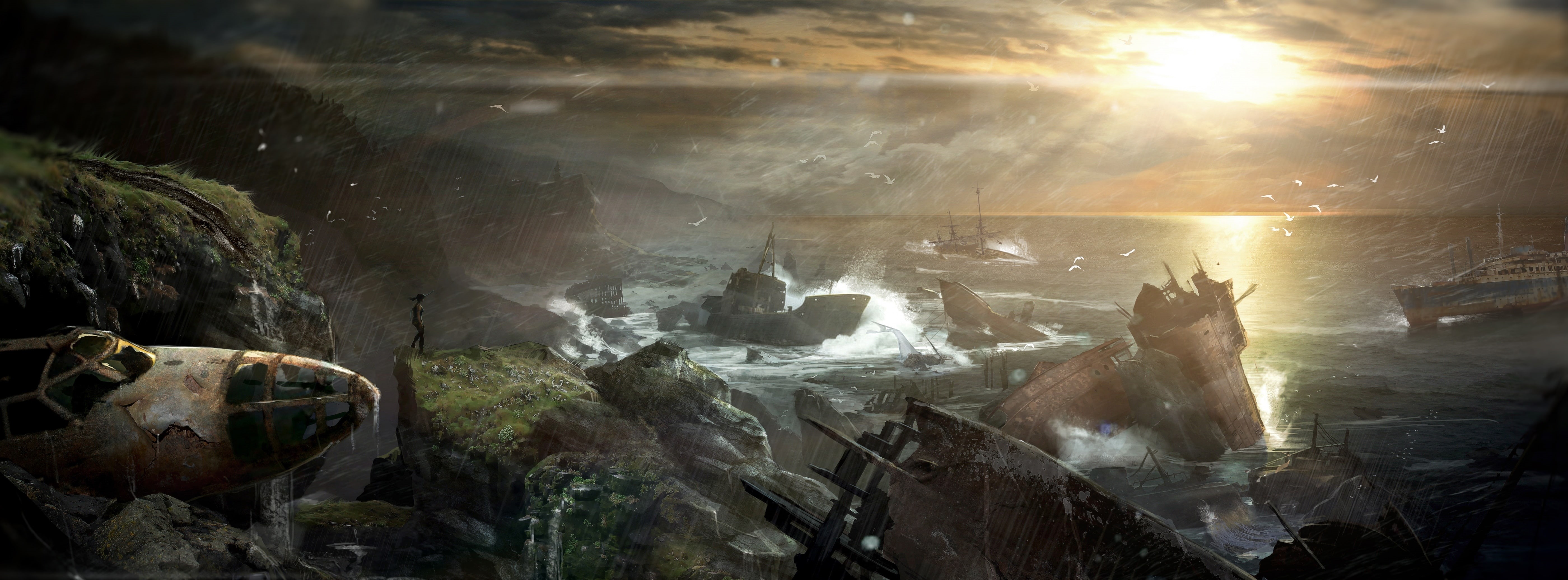 no people, Tomb Raider, rock - object, sunbeam, smoke - physical structure, business, water, Games, architecture, fan art, video, religion, sunlight, HD Wallpaper