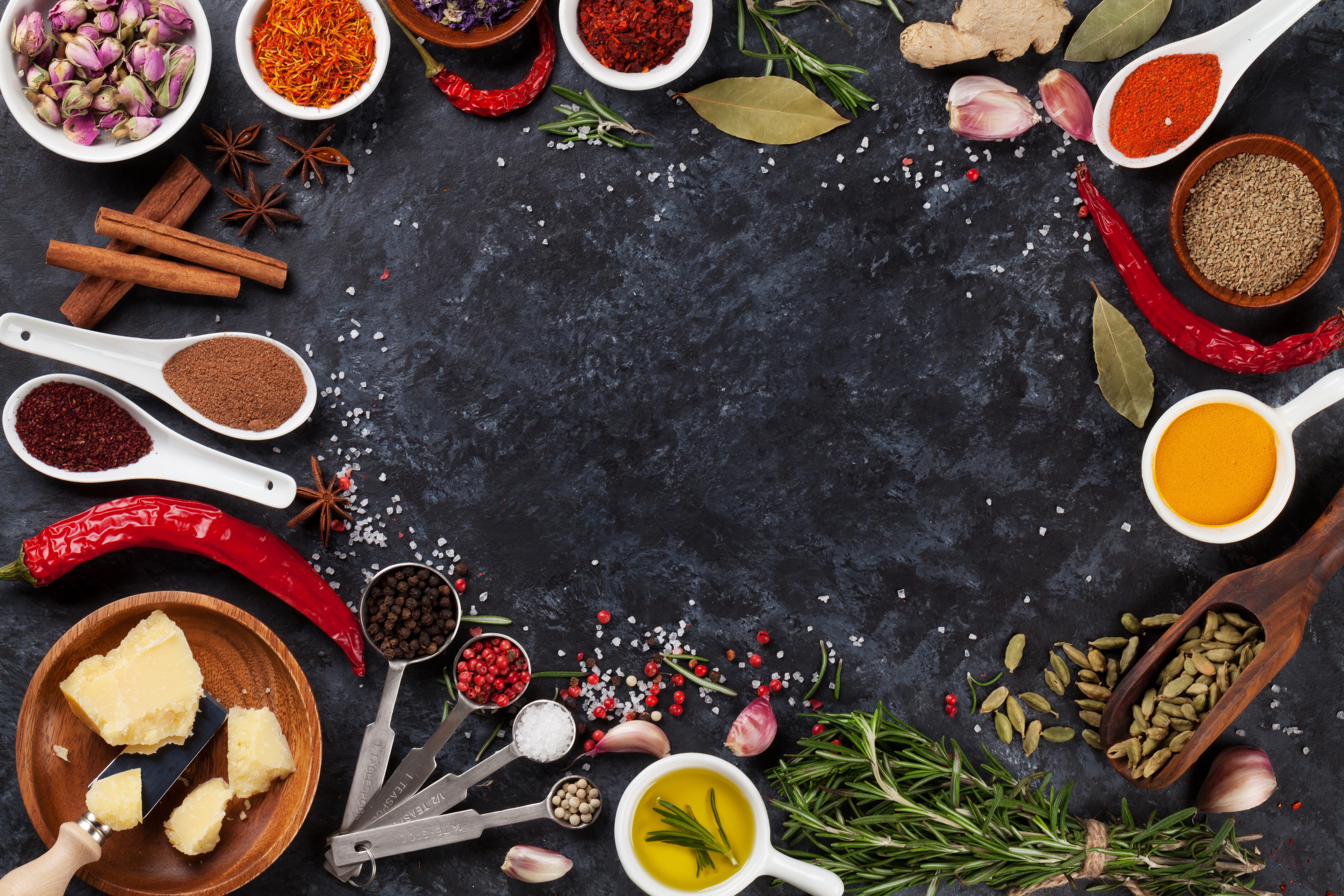 salt, anise star, spices, pepper, 5K, rosemary, cinnamon, Chile, Bay leaf, HD Wallpaper