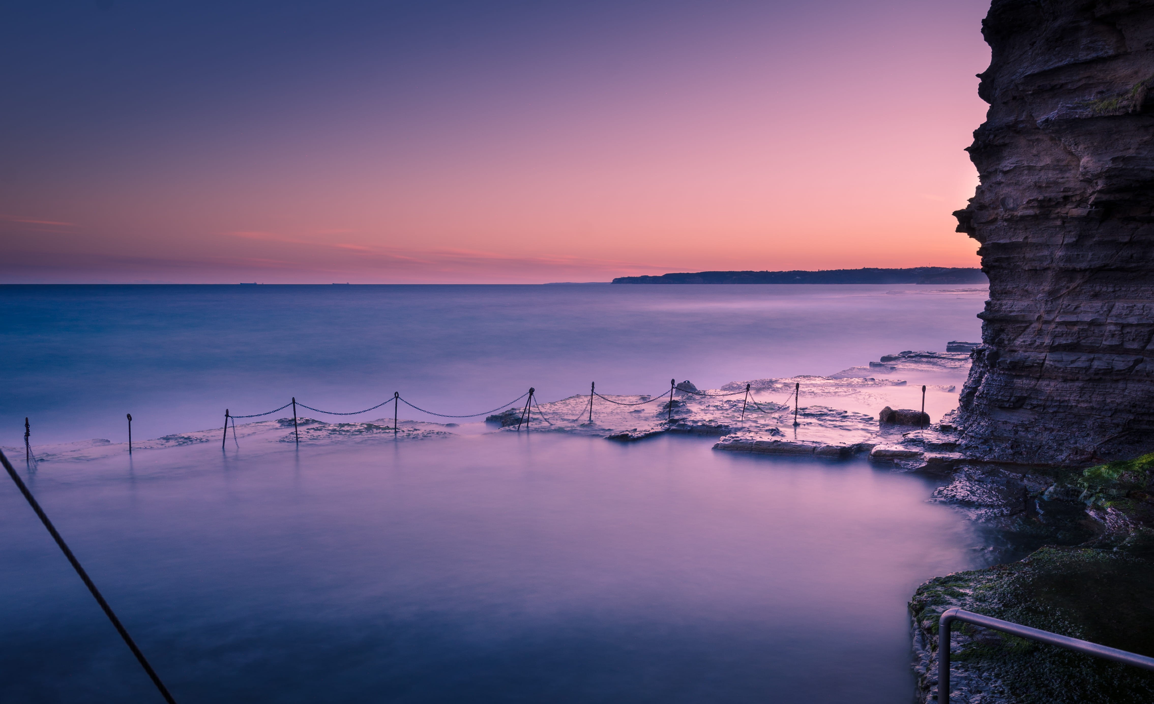 dusk, water, coast, pacific, bogey hole, tranquility, outdoors, purple, sunset, sky, beauty in nature, scenics - nature, waterfront, idyllic, ocean, 4K, HD Wallpaper