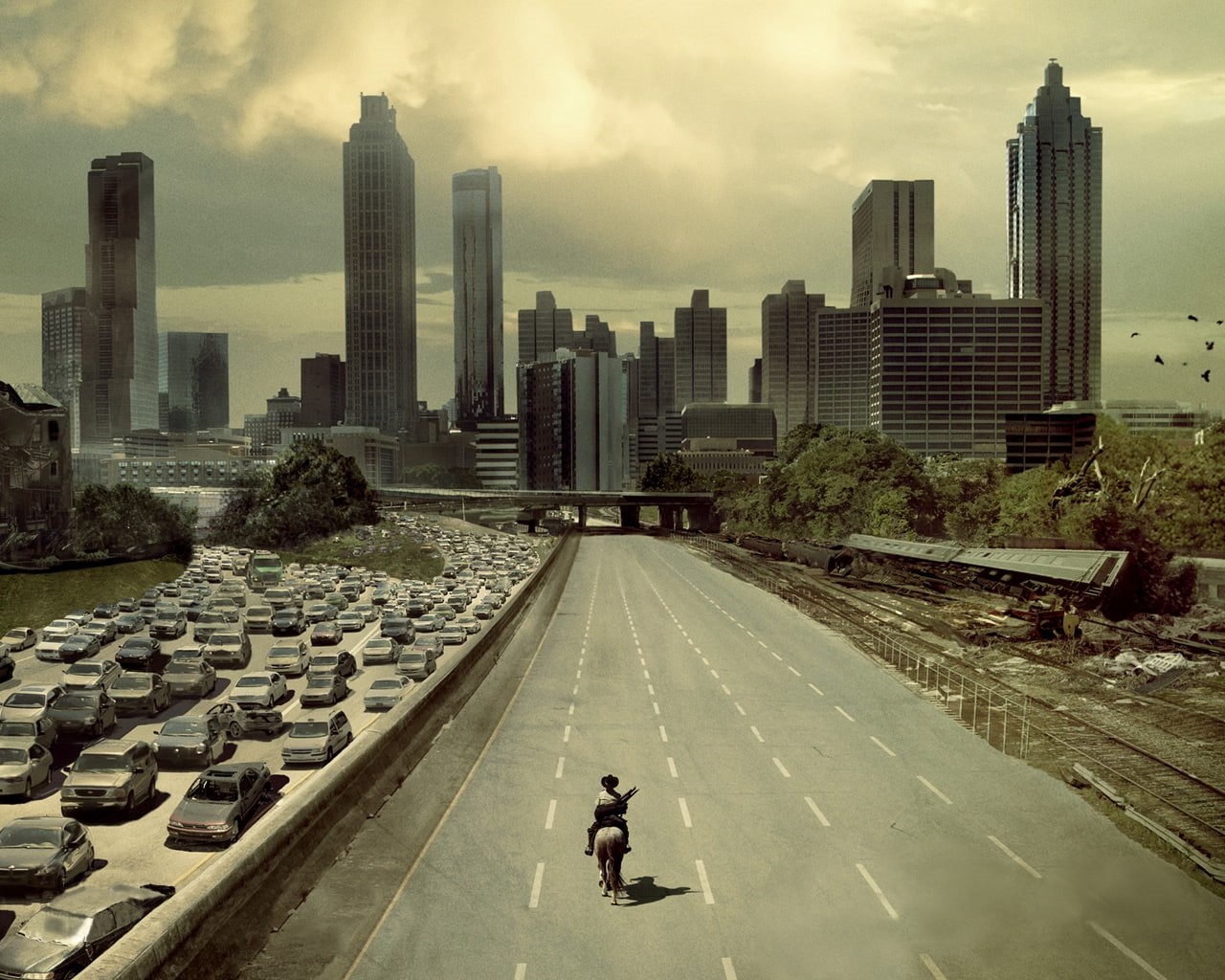 720P, walking, post-apocalyptic, cityscapes, art, buildings, nature, postapocalyptic, hd, x, dead, HD Wallpaper