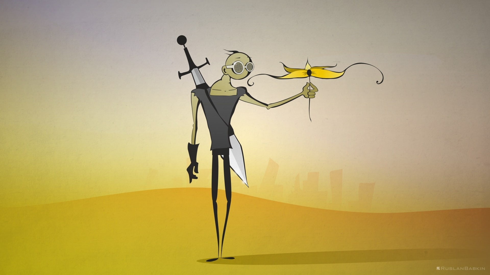 desert, flower, postapocalyptic, 1080P, sword, HD Wallpaper