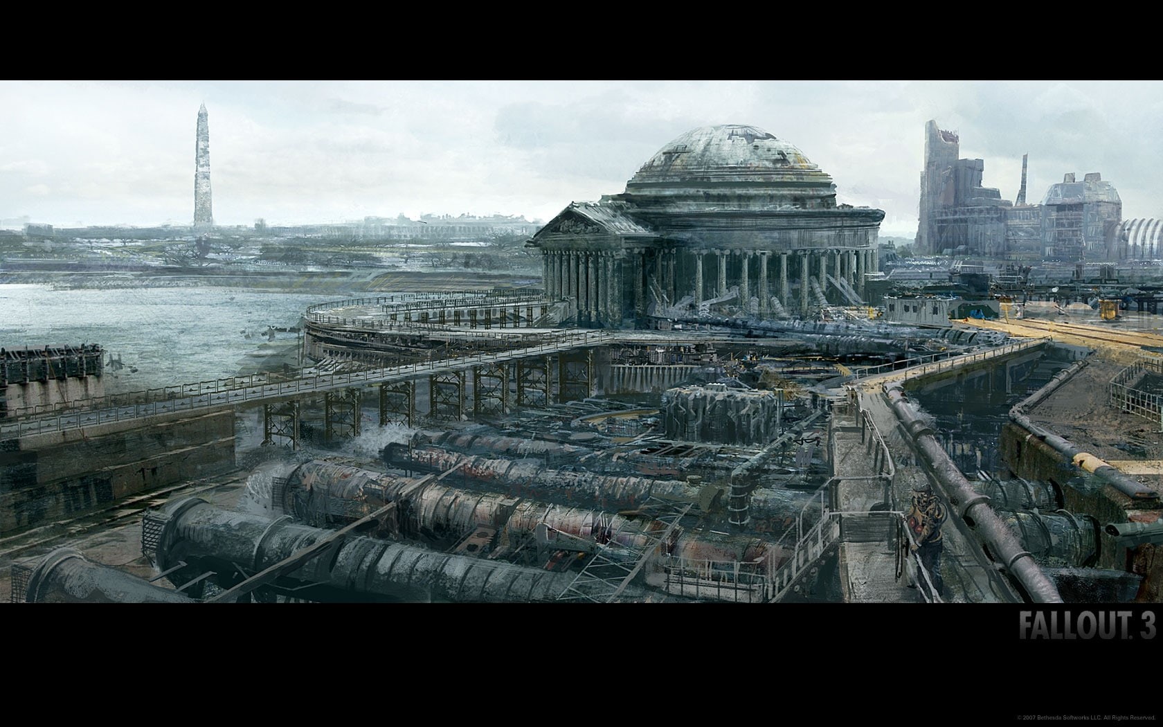 postapocalyptic, abstract, games, art, ruins, Fallout, video, hd, Video Games, 720P, fantasy, HD Wallpaper