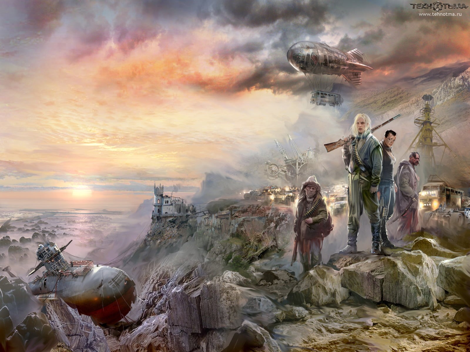 occupation, rock - object, sky, Heath, holding, submarine, water, nature, the airship, group of people, 720P, rifle, adult, art, protection, full length, HD Wallpaper