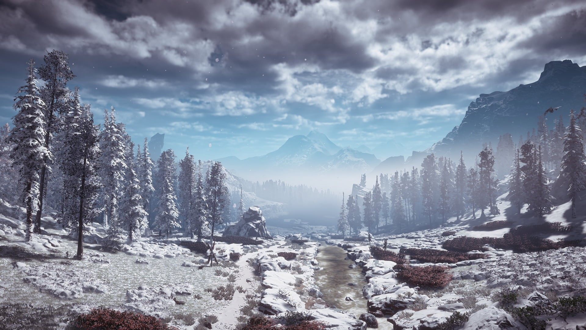 exclusive, postapokalipsis, mountains, 1080P, Playstation 4, Guerrilla Games, Horizon Zero Dawn, landscape, HD Wallpaper
