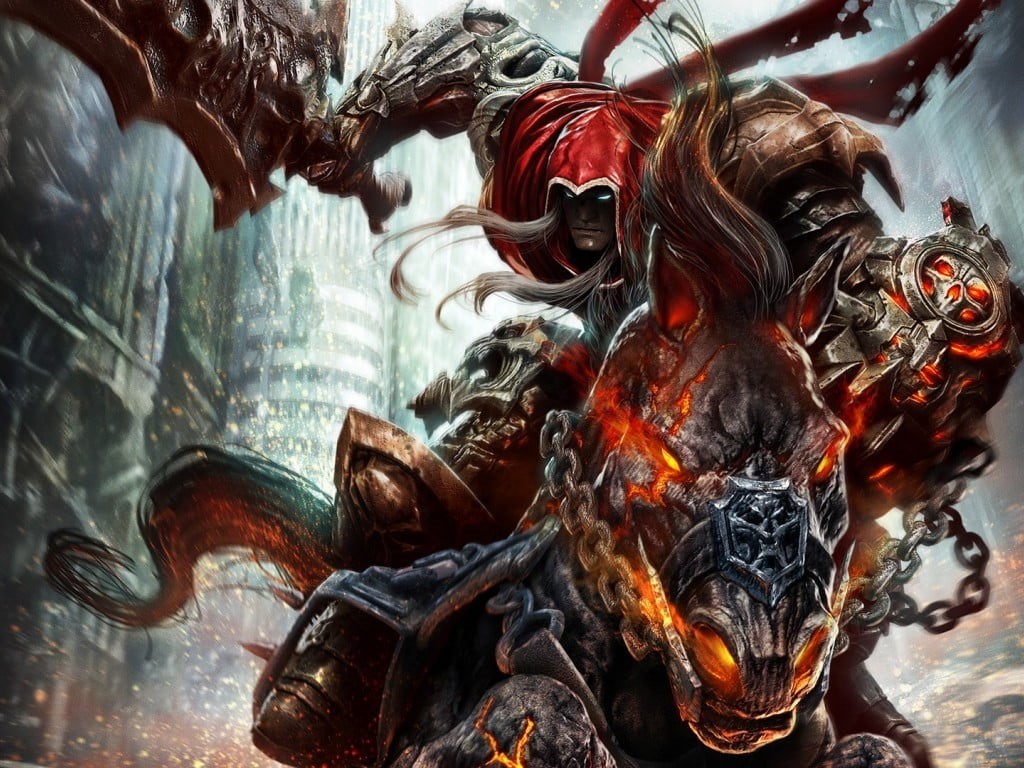 sculpture, Darksiders, statue, anime, representation, animal wildlife, place of worship, horse, video games, day, riding, creativity, 480P, indoors, War(Darksiders), HD Wallpaper