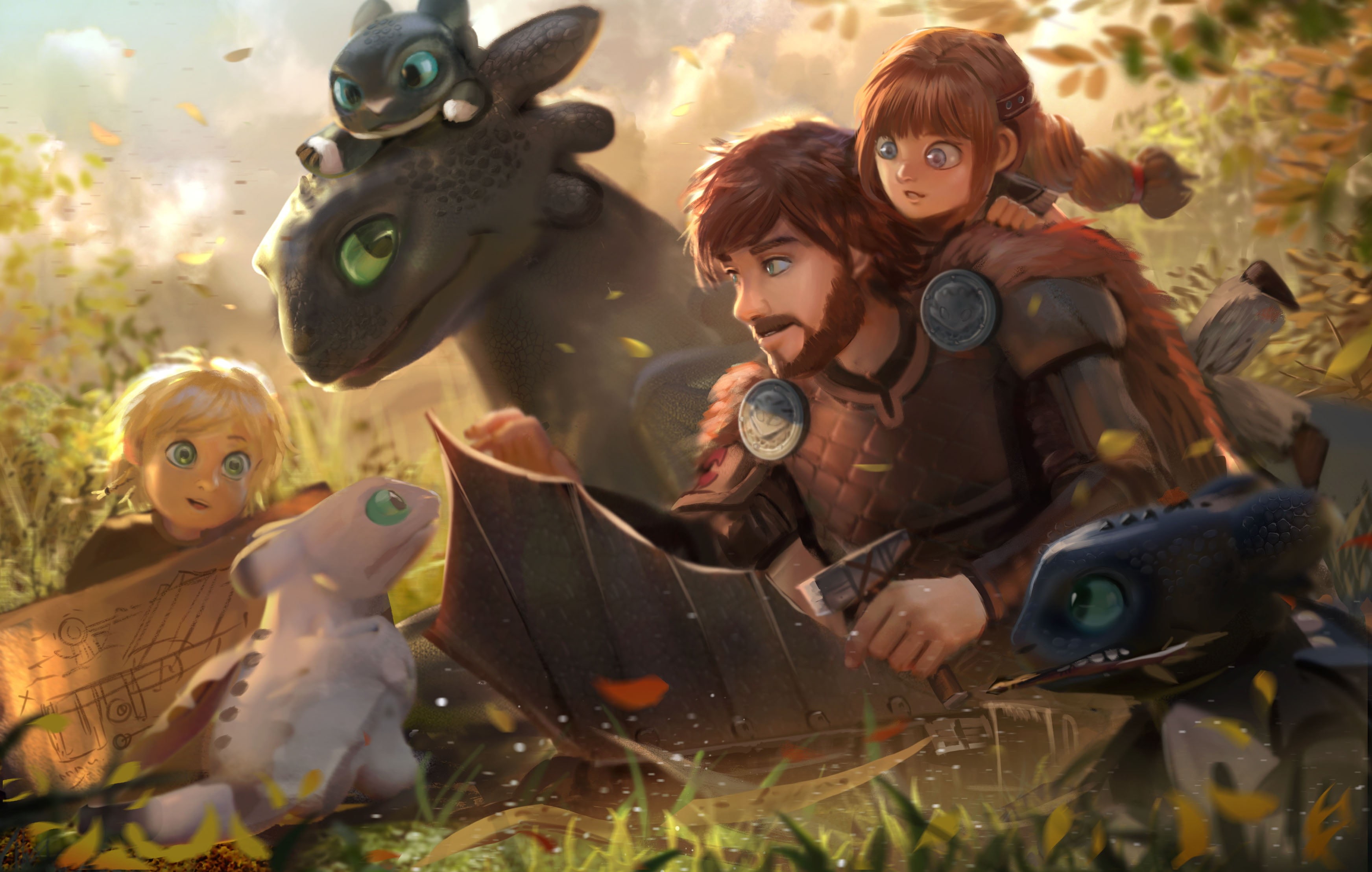 Hiccup, Night Fury, Toothless, digital, Dreamworks, digital art, artwork, 2K, how to train your dragon 3, HD Wallpaper