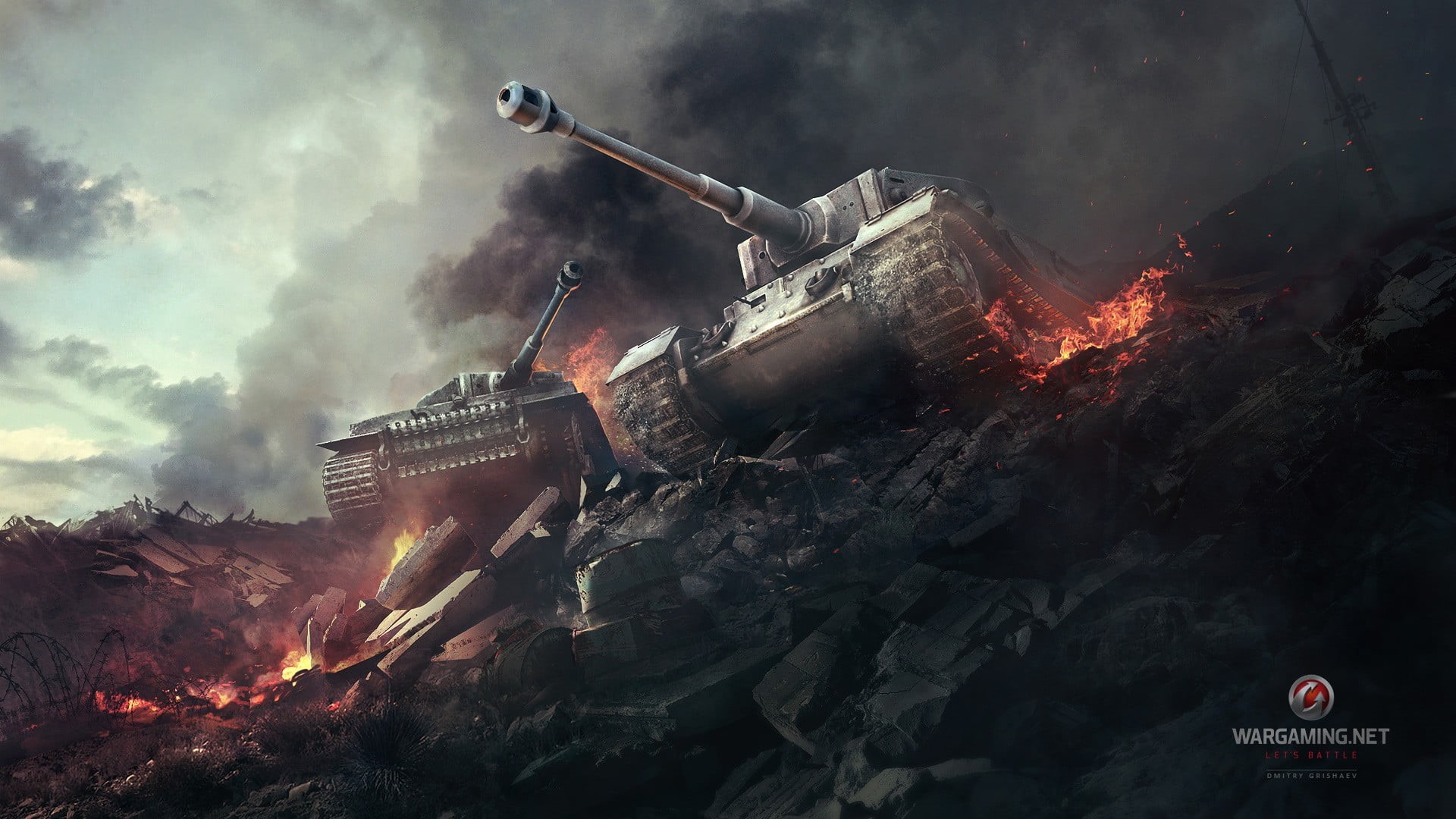 fire, heat - temperature, headwear, 1080P, night, outdoors, metal industry, Tiger P, helmet, wargaming, digital, tank, industry, fire - natural phenomenon, HD Wallpaper