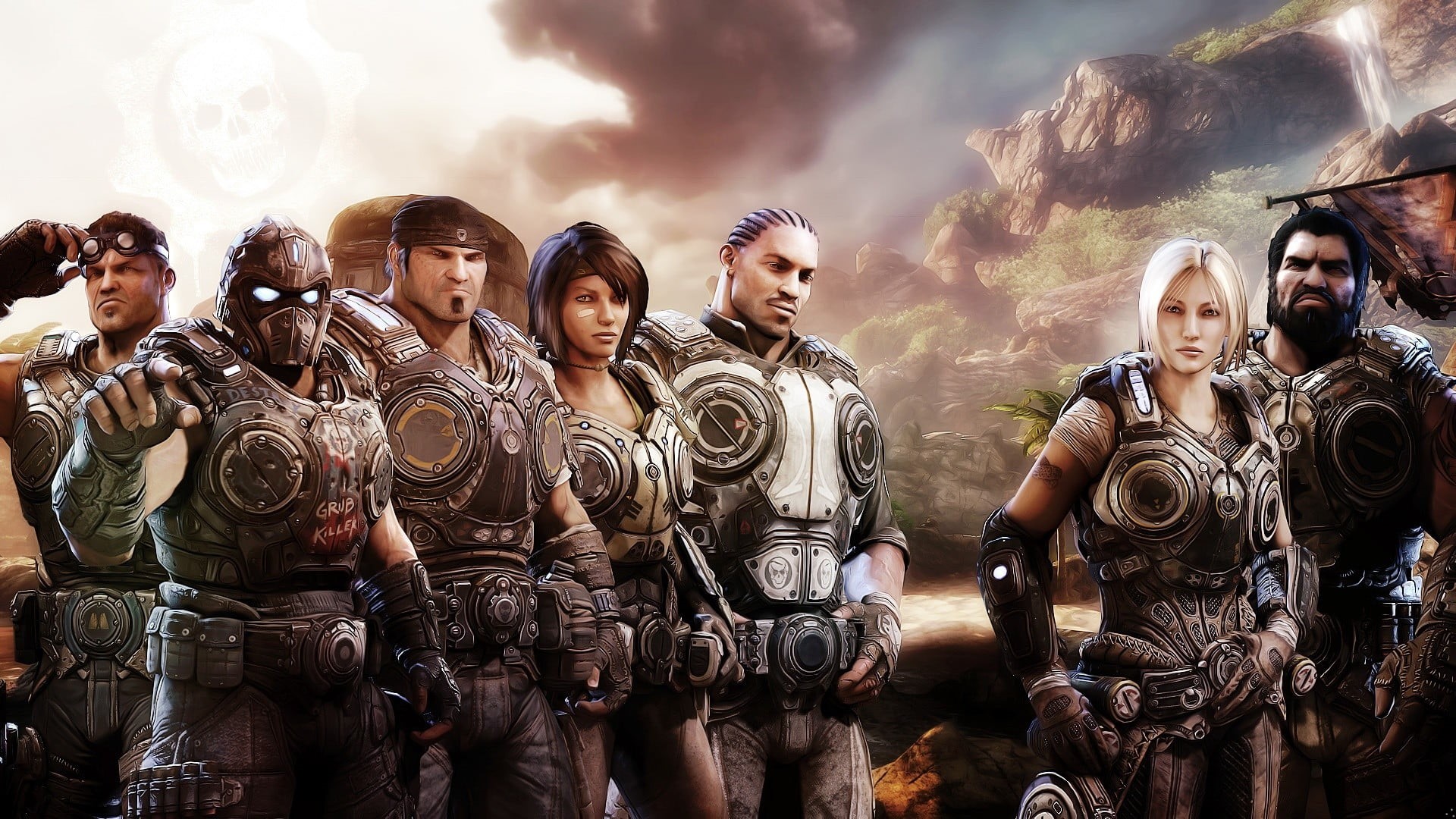 nature, people, video games, sculpture, crowd, cover, weapon, art and craft, Gears of War 3, adult, arts culture and entertainment, human representation, HD Wallpaper