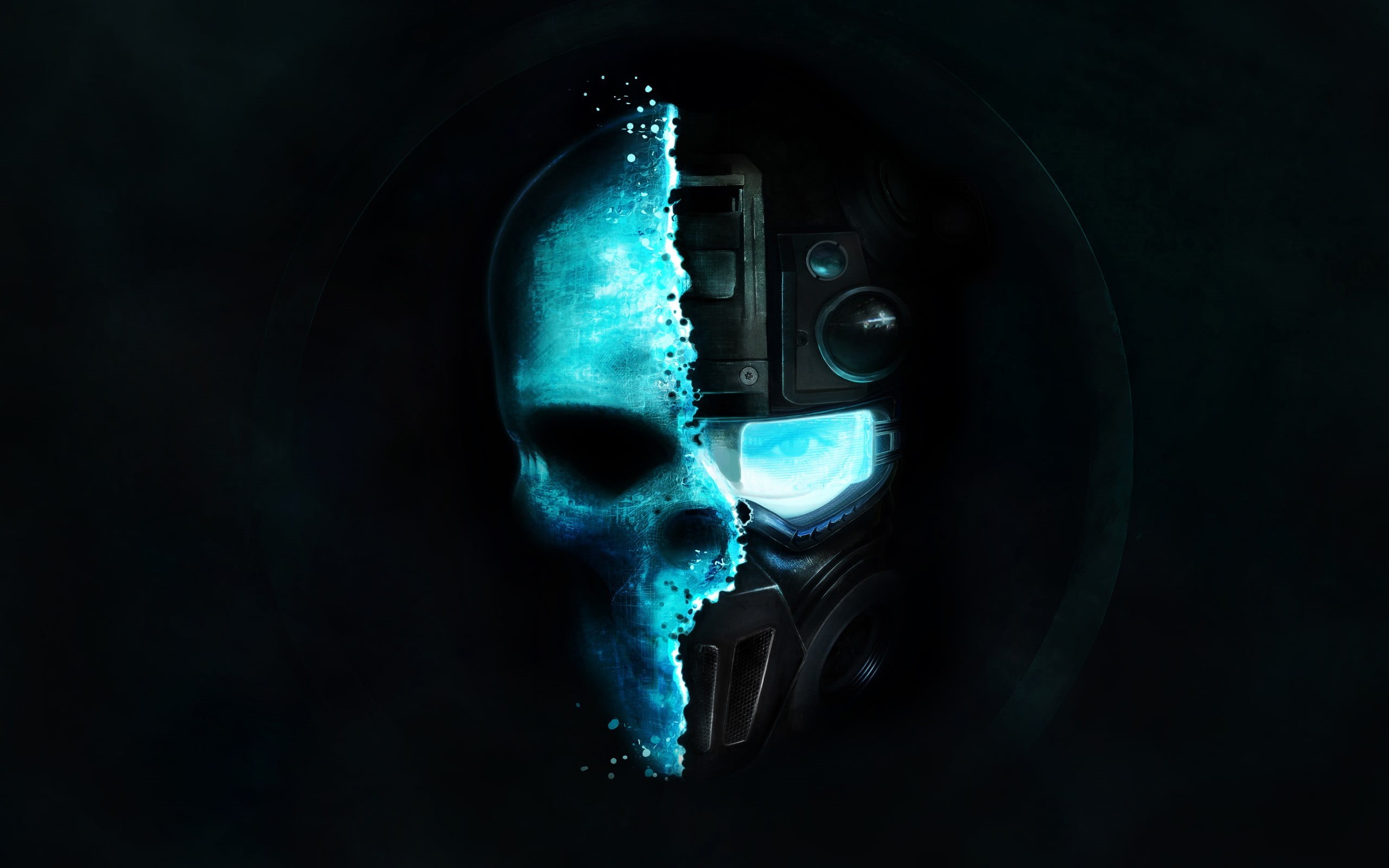 indoors, technology, close-up, dark, Ghost Recon, lighting equipment, 2K, wireless technology, electricity, human body part, skull, studio shot, connection, HD Wallpaper